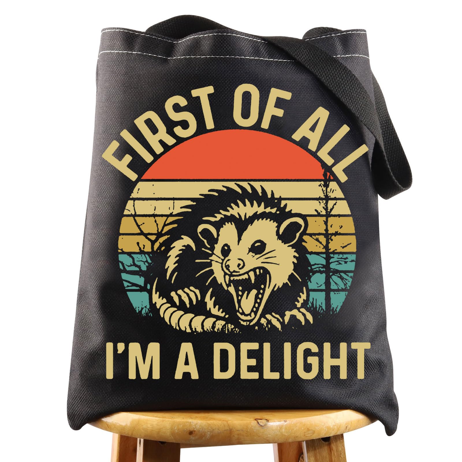 WZMPA Funny Opossum Tote Bag Opossum Lover Gift First Of All I'm A Delight Opossum Reusable Grocery Bag Opossum Merchandise