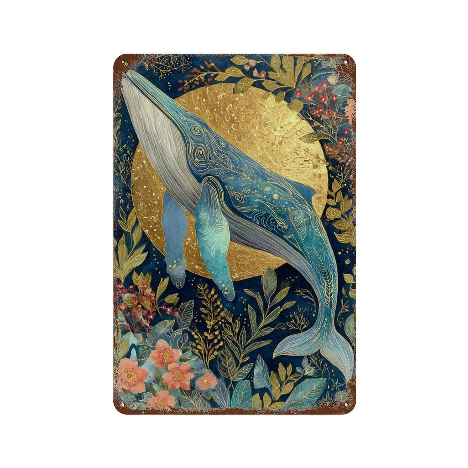 Whale Fantasy Artwork-2 11.8"x7.9" Retro Metal Sign, Old School Wall Decor for Office, Studio And Wall Decor