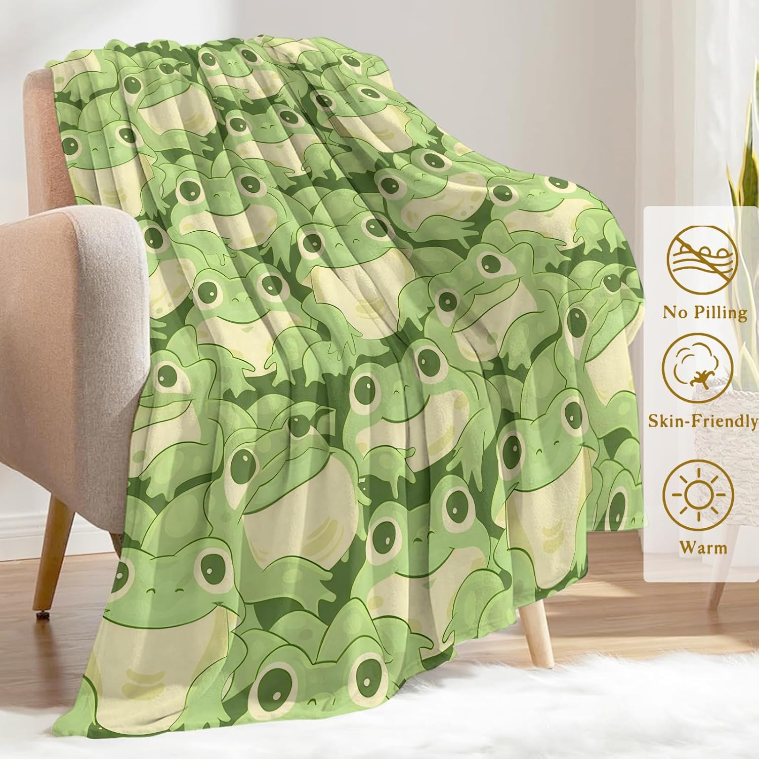 Cute Frog Flannel Blanket - Lightweight Soft Cozy Unique Gifts Blankets for Kids,Adult,Women,Playful Green Throw,Animal Lovers,Home Room Modern Whimsical Decor 50x60in - Image 3