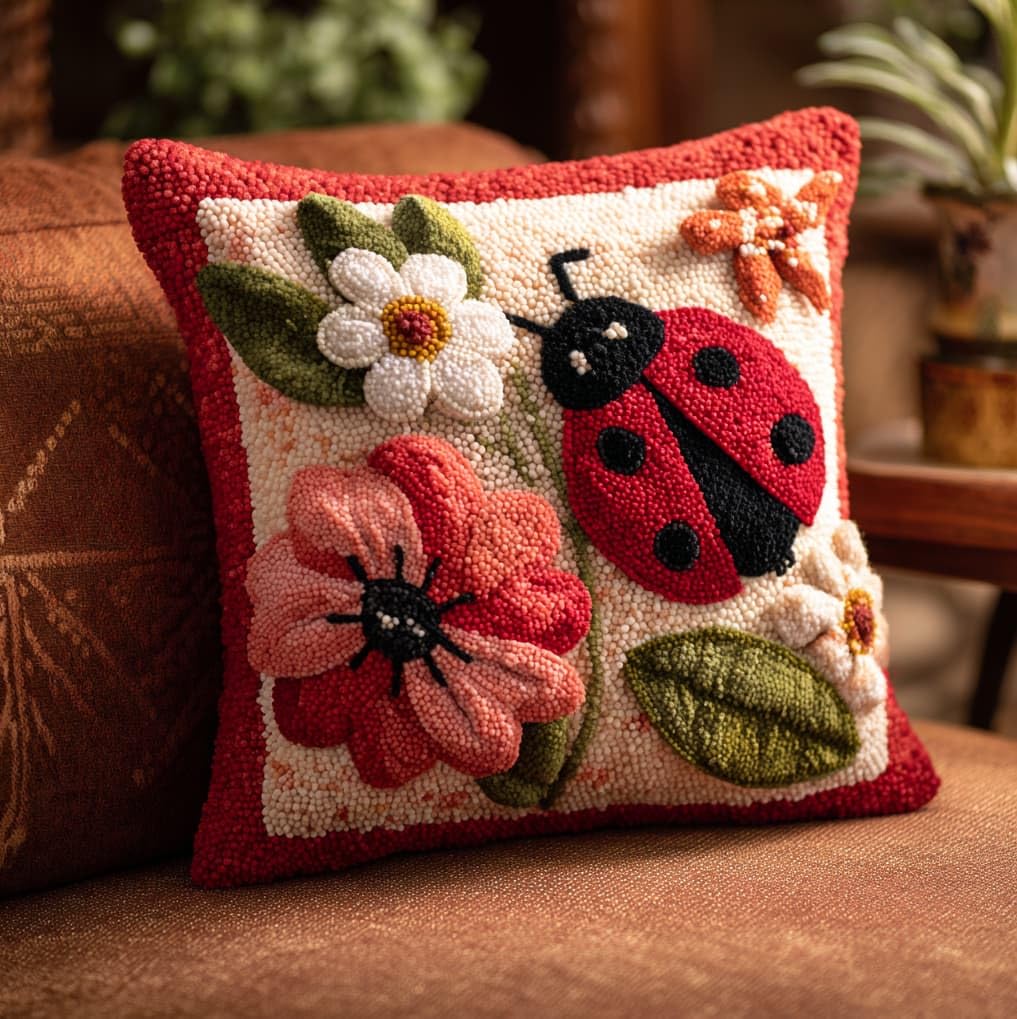 AxiangziK Latch Hook Pillow Kit,Ladybug