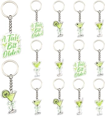 Serencatcher 12Pcs Martini Keychains Gifts, Green A Tiny Bit Older Martini Party Favors 5 Styles Double-Sided Printed Acrylic Keyrings for Cocktail Martini Birthday Bachelorette Party Supplies