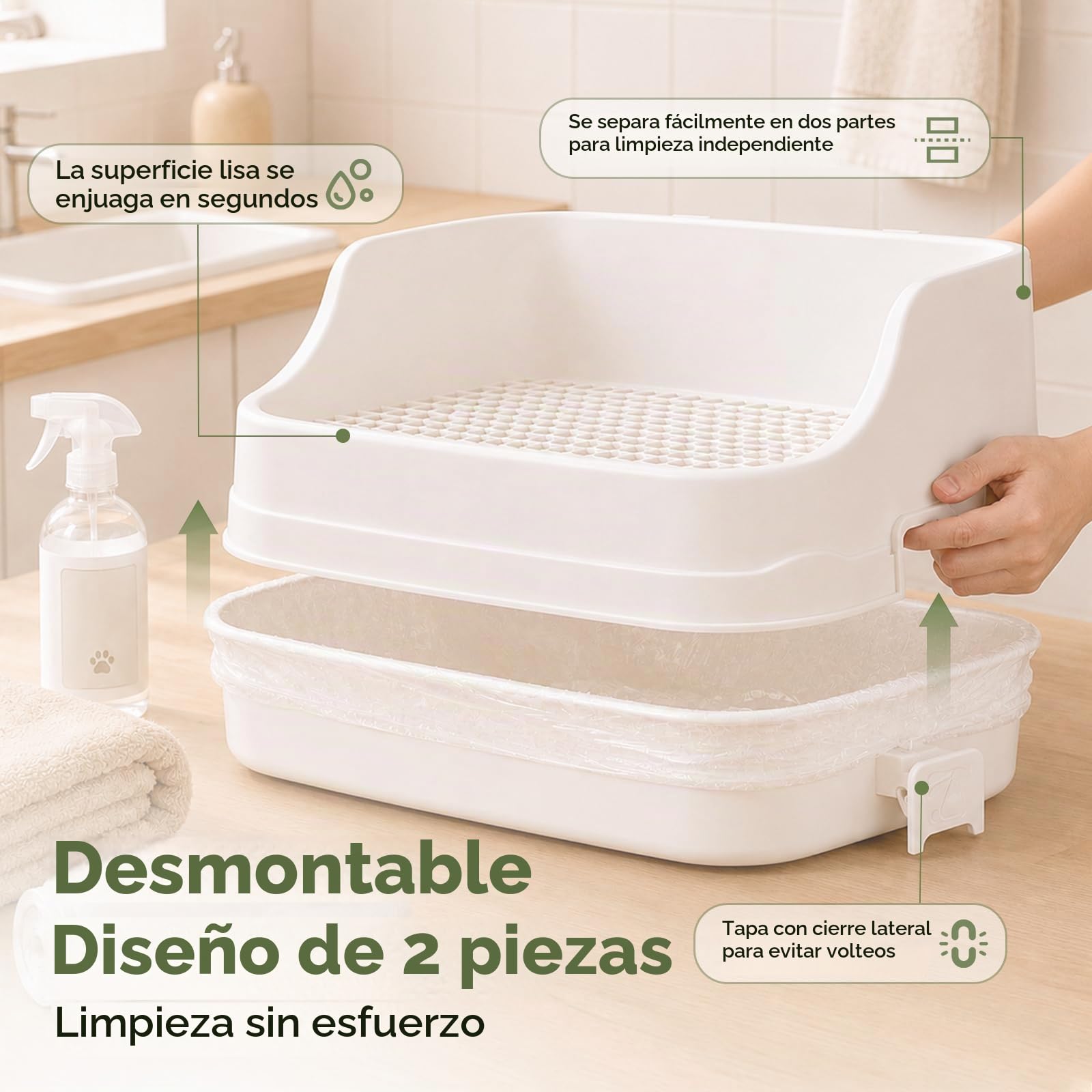 Fácil de Limpiar Esquinero Conejo Grande con Rejilla y Accesorio de Pala - Extraíble Arenero Conejo Grande - Robustas Conejos Litter Box Duraderas Entrenador para Conejos Cobayas y Chinchillas