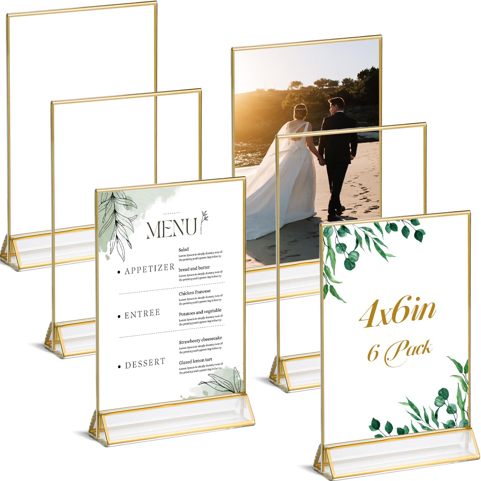 8 Packs Clear Acrylic Gold Sign Holder With Gold Borders And Vertical Stand 5x7 Inch, For Double Sided Wedding Table Number Holder Restaurant Signs Menu Holders Photos And Art Display - View #8
