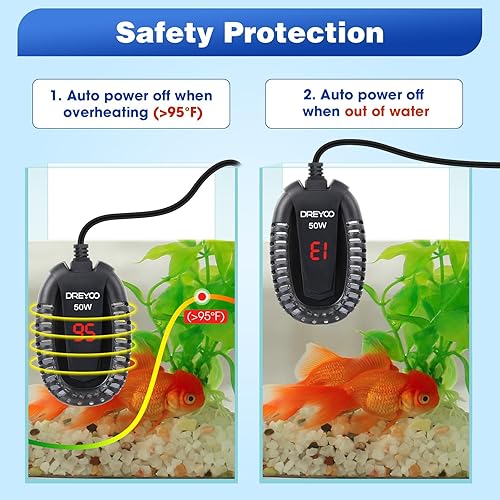 Miniatura 3 de Paquete de 2 calentadores de acuario pequeños de 50 W, calentador sumergible para tanque de peces pequeños para calentador de tanque Betta Turtle de
