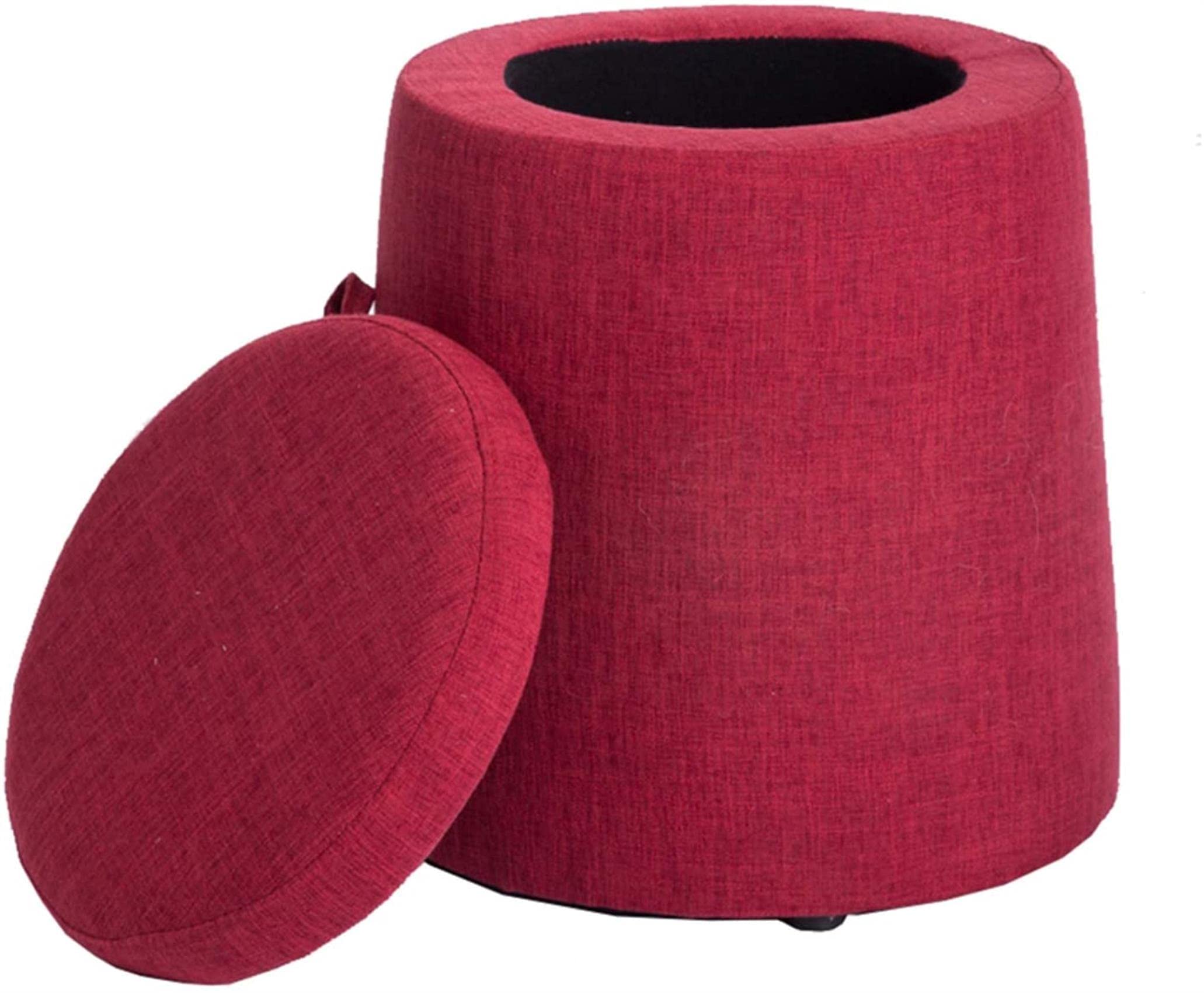 Tabouret de Pied Rond kaki avec coffre de rangement capitonné pour salon et chambre