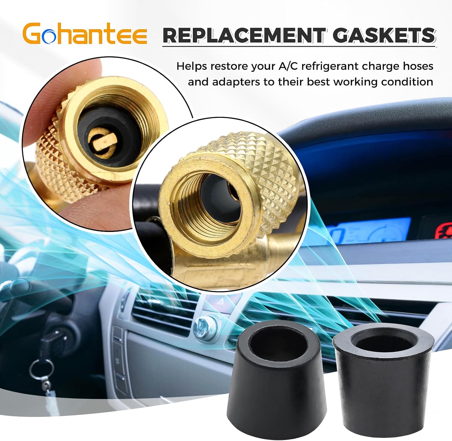 gohantee HVAC 1/4' Quick Coupler Charging Gaskets, Sealing Kit, Hose Seals, Rubber Gasket Seals for AC Refrigeration Charging Hose 100pcs