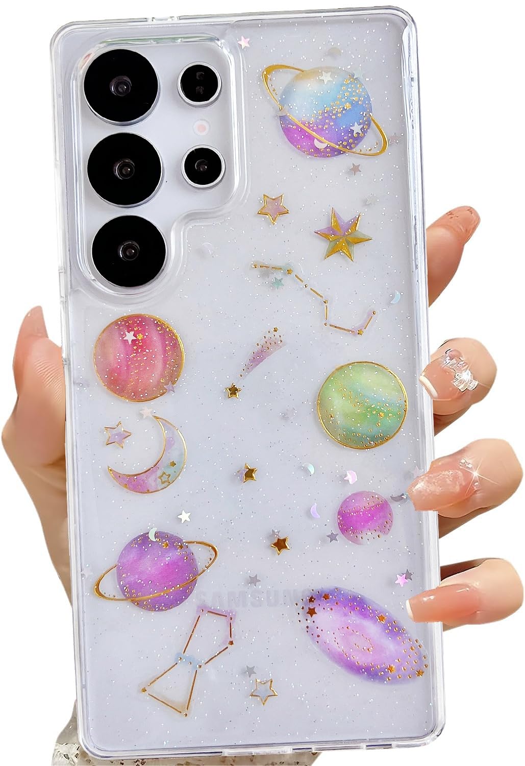 LSEEKA for Samsung Galaxy S25 Ultra Clear Case with Glitter Stars Planet Universe Design,Sparkle Bling Cute Slim Soft TPU Protective Women Girl's