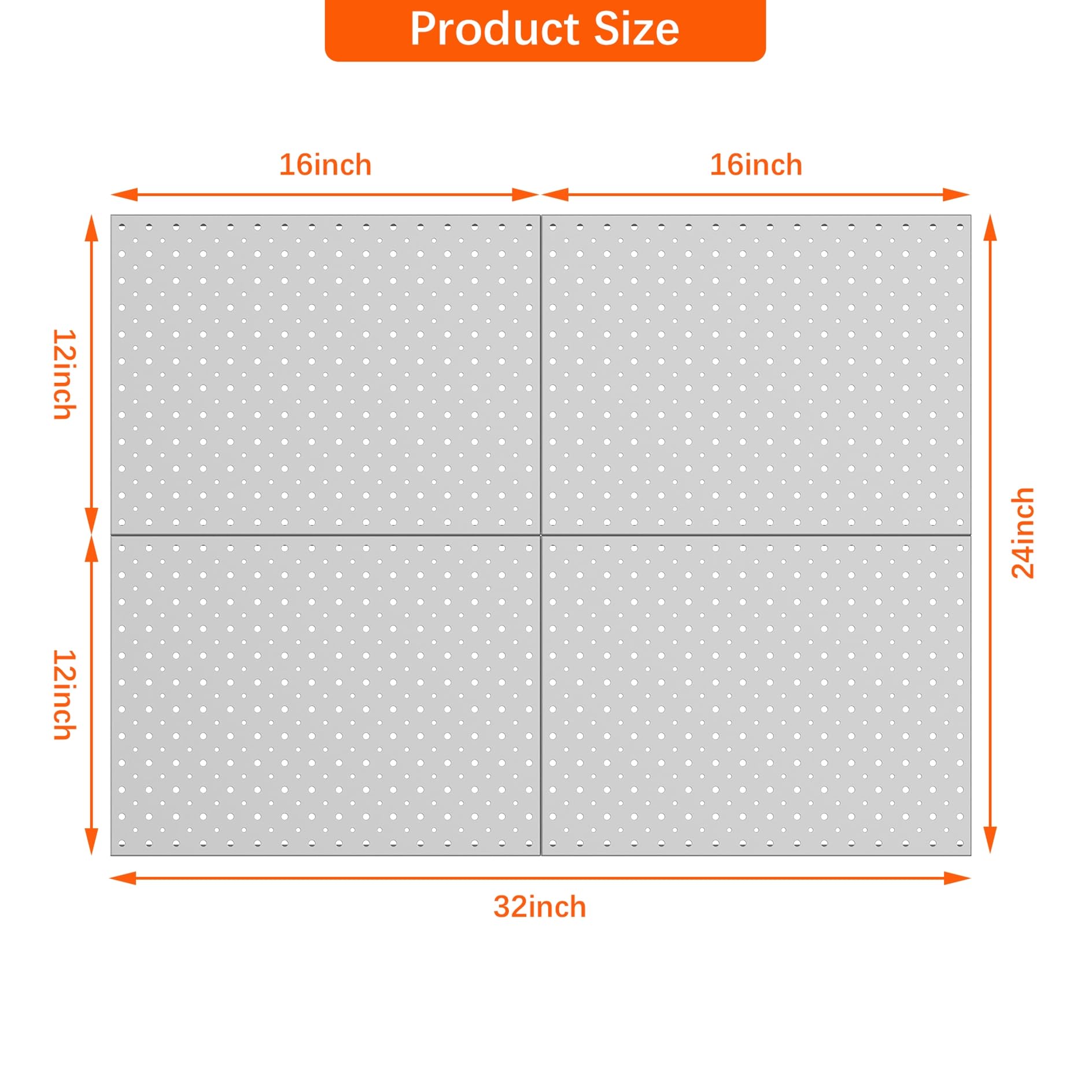 4 Pack 24" X 12" Metal Pegboard Panels, Wall Mount Garage Tool Organizer, Durable Steel Peg Board For Storage