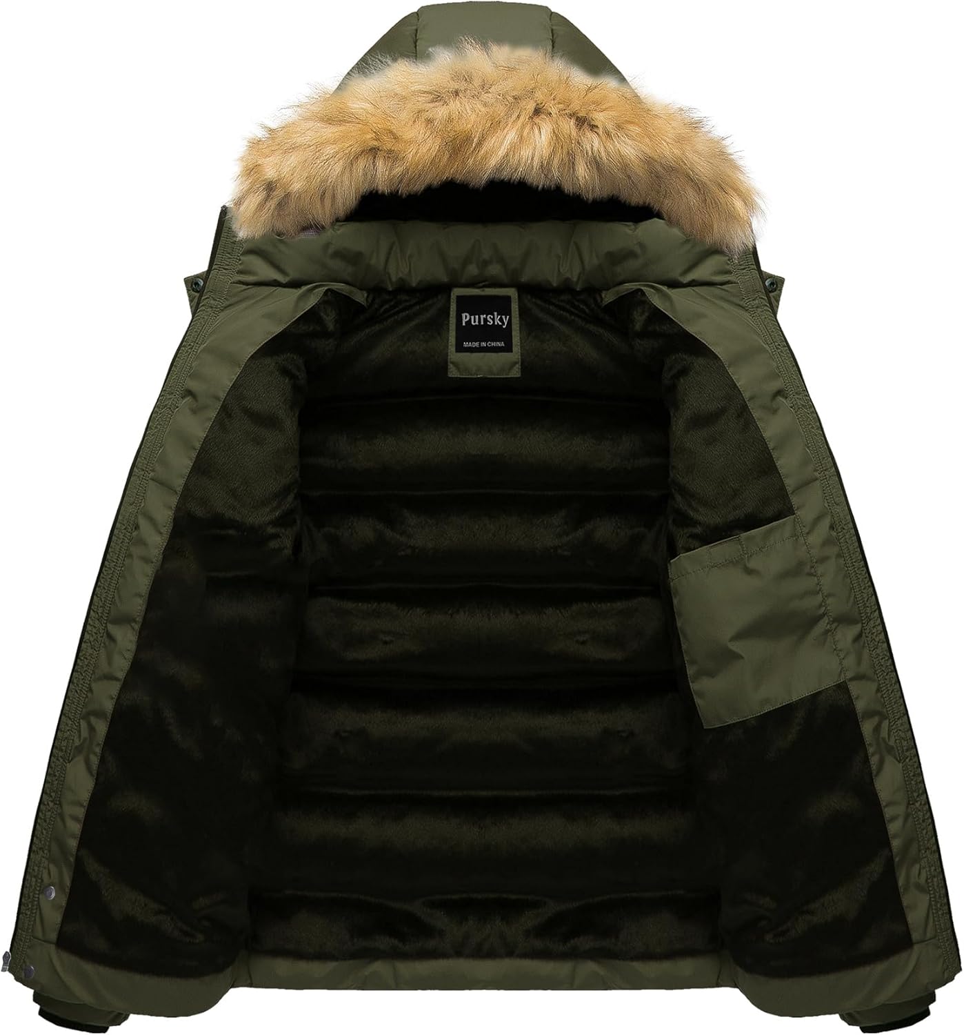 Pursky Men's Puffer Jacket Waterproof Winter Bubble Coats Ski Parka Fur Hooded