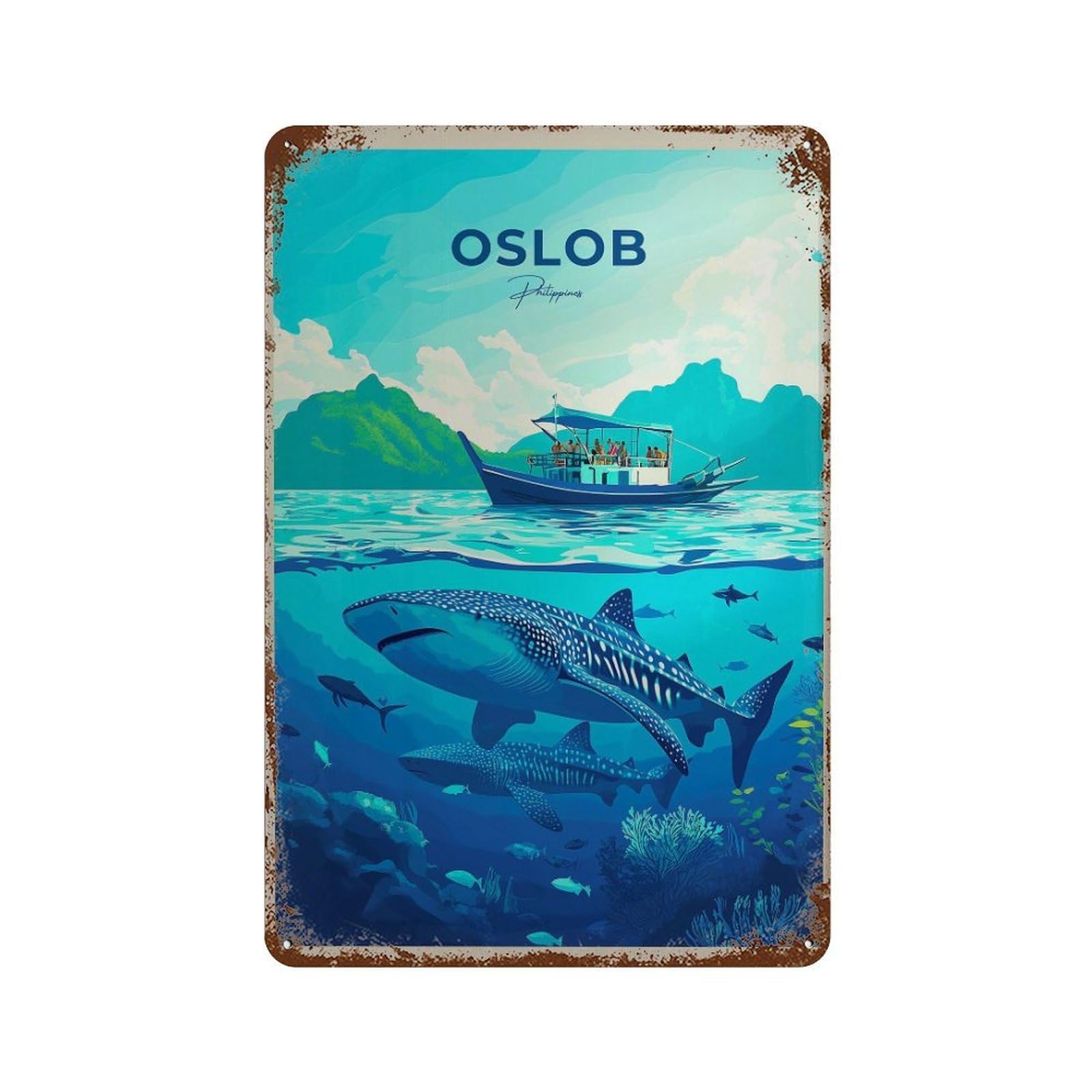 xiaoxiaoshen Oslob Philippines Travel Whale Shark Wall Decor Art Metal Tin Poster Modern Home Decor Art Home Bar Shop Decorations Vintage Sign 30x20cm