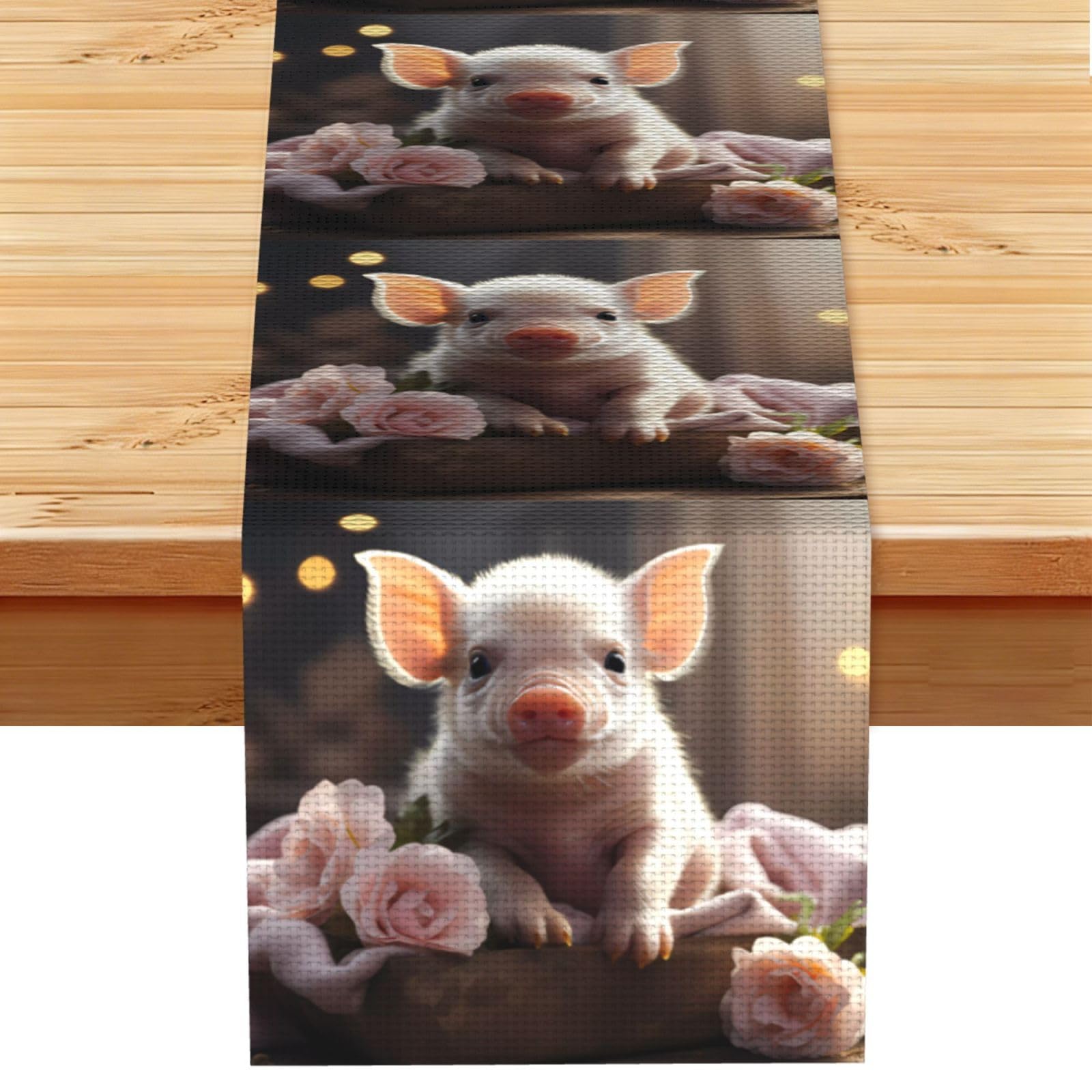 Cute young pig Table Runner 13x72 Inch Dining Decor
