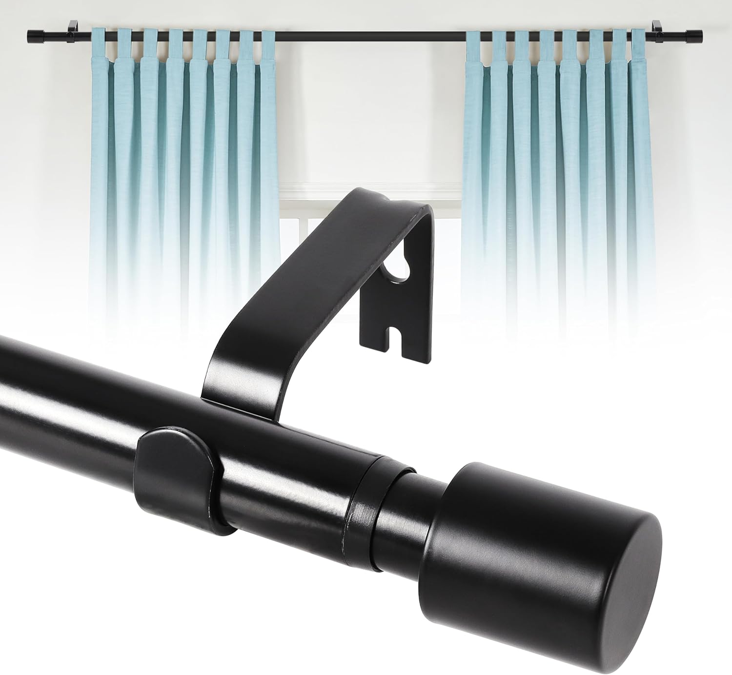 KINGSOW Black Extendable Curtain Poles: Adjustable Window Curtain Poles ...