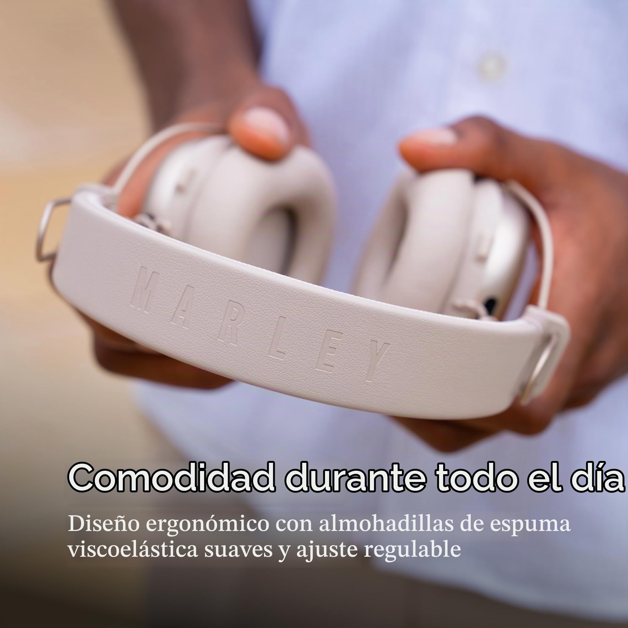 House of Marley Positive Vibration Rebel Cascos Inalámbricos ANC - Crema | Auriculares Supraaurales Bluetooth, Cancelación Ruido Adaptativa, 130 H Reproducción, IPX5, 40mm