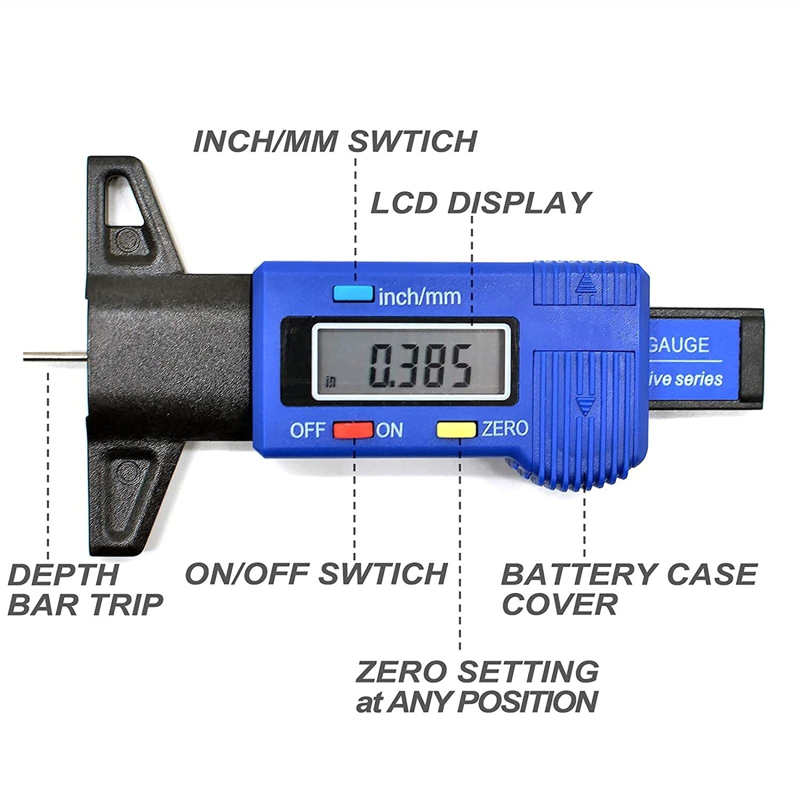 Misuratore di profondità del battistrada, Strumento Digitale for misurare la Filettatura dei Pneumatici Display LCD Tester for Pneumatici con conversione in Pollici e MM di 0-1 Pollici (Color :