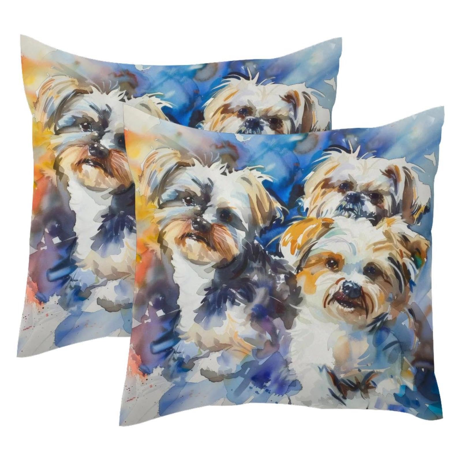 Housse de coussin Shih Tzu aquarelle velours doux 50x50