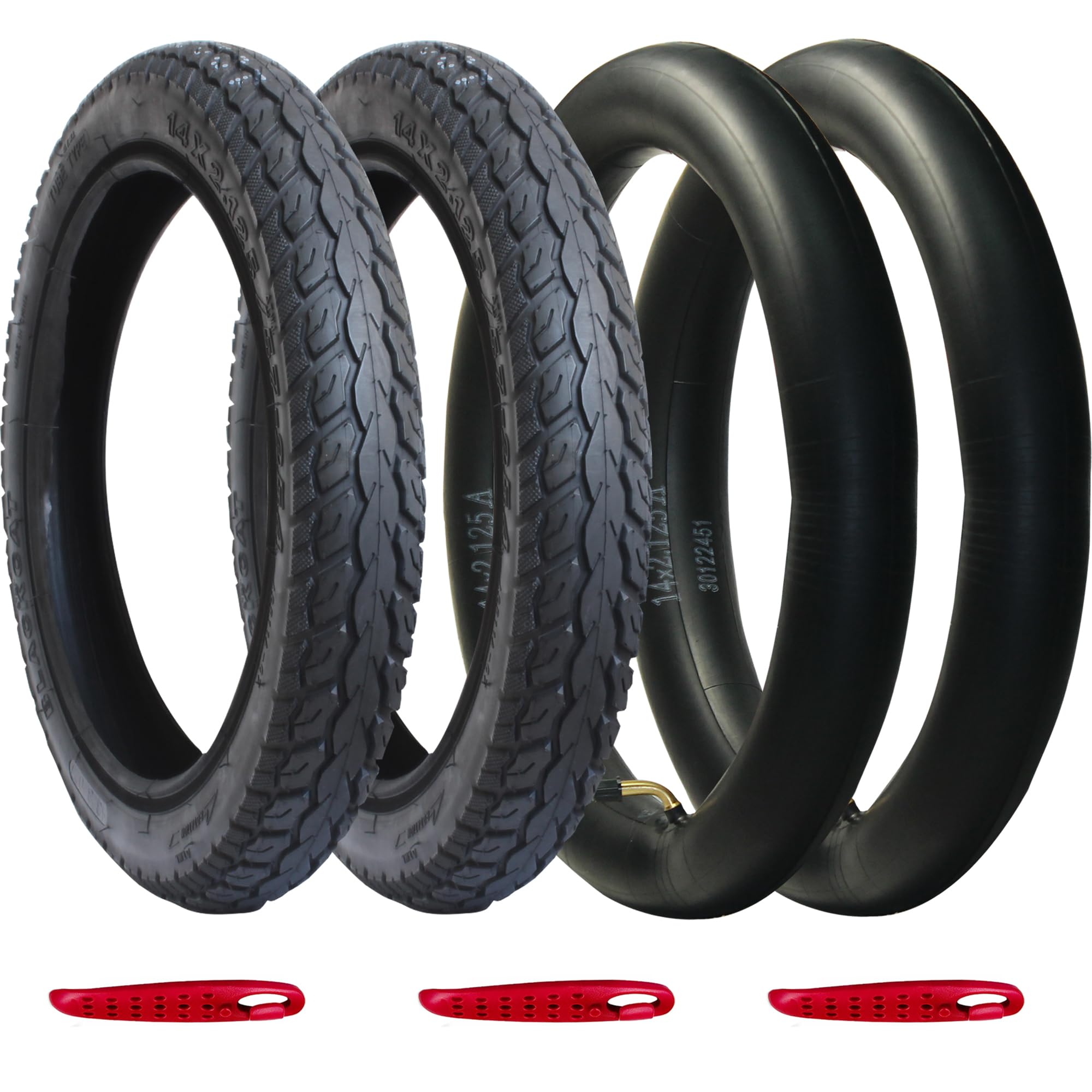 Libereco 2 Pack Electrc Bike Tire 14x2.125 (57-254) with 2 Bent Valve Tubes 3 Tire Levers Anti-slip Folding E-bike Tire, Kids Bike Tire