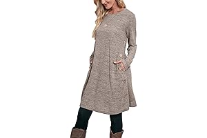 Women's Plus Size Winter Dresses Long Sleeve Dress with Pockets and Buttons on Side