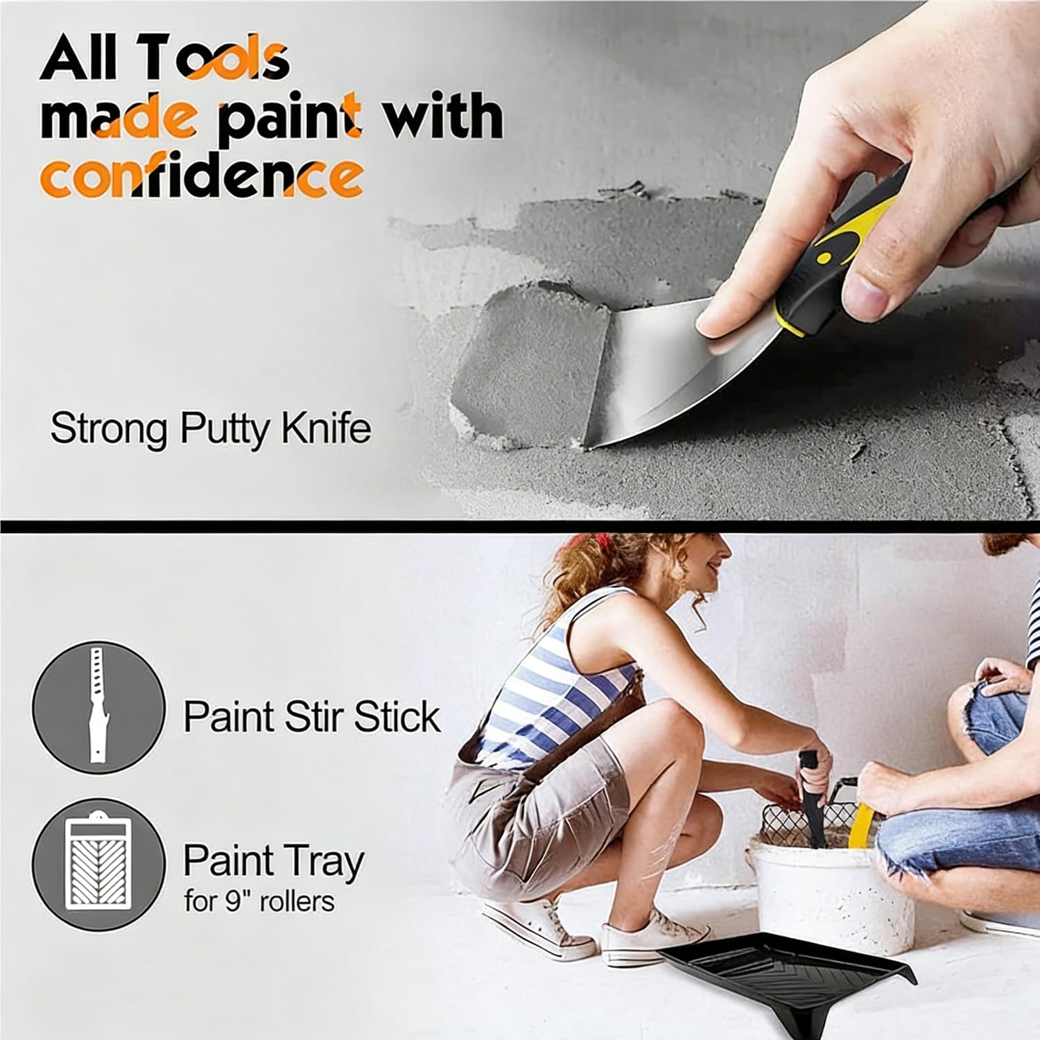 Rullo Per Pittura,Set Di Rulli Per Vernice,Utilizzabili Per Dipingere Pareti e Come Strumenti Per Il Disegno,Con Manico Telescopico In Acciaio Inox,Adatto a tutti i tipi di balcone (24, nero-giallo)