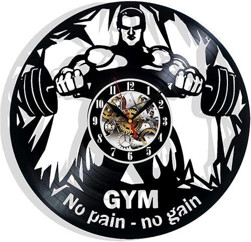 Reloj de vinilo para gimnasio, decoración de pared, idea de regalo, reloj de pared para gimnasio, levantador de pesas, sala de hogar, culturista,