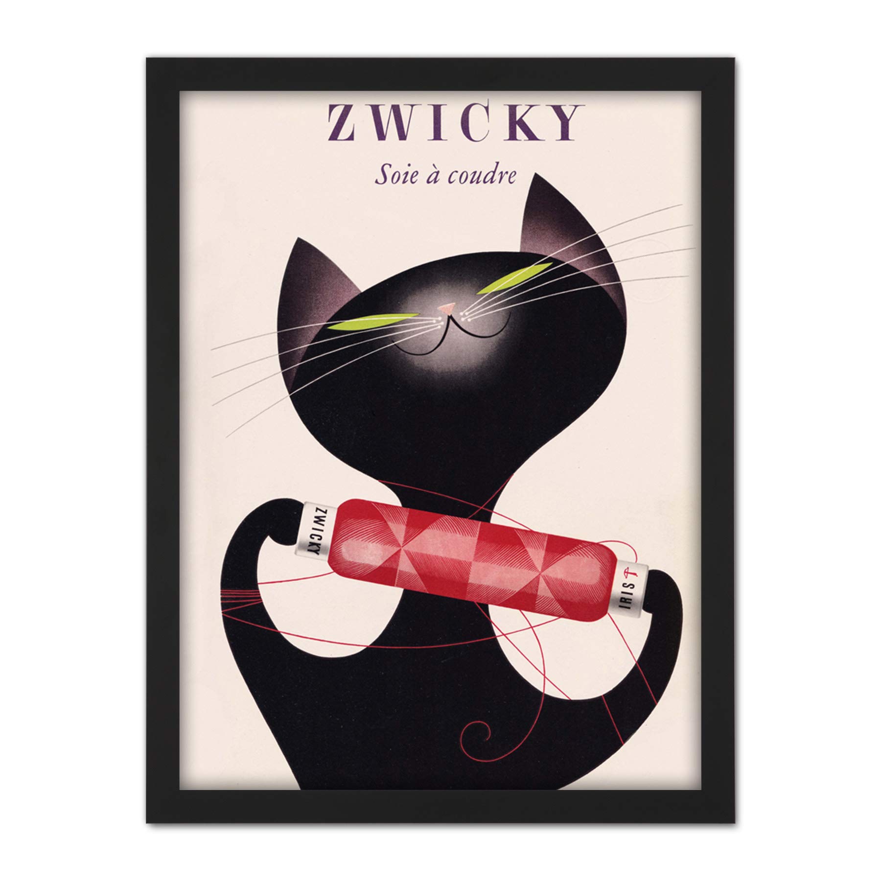 Wee Blue Coo Zwicky Cotton Switzerland Black Cat Artwork Framed Wall Art Print 18X24 Inch