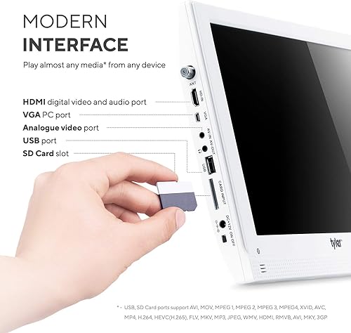 Miniatura 3 de Tyler Monitor LCD portátil de TV de 13.3 pulgadas, funciona con batería de litio recargable de 1080P, 3 antenas, HDMI, SD, USB, RCA, radio FM,