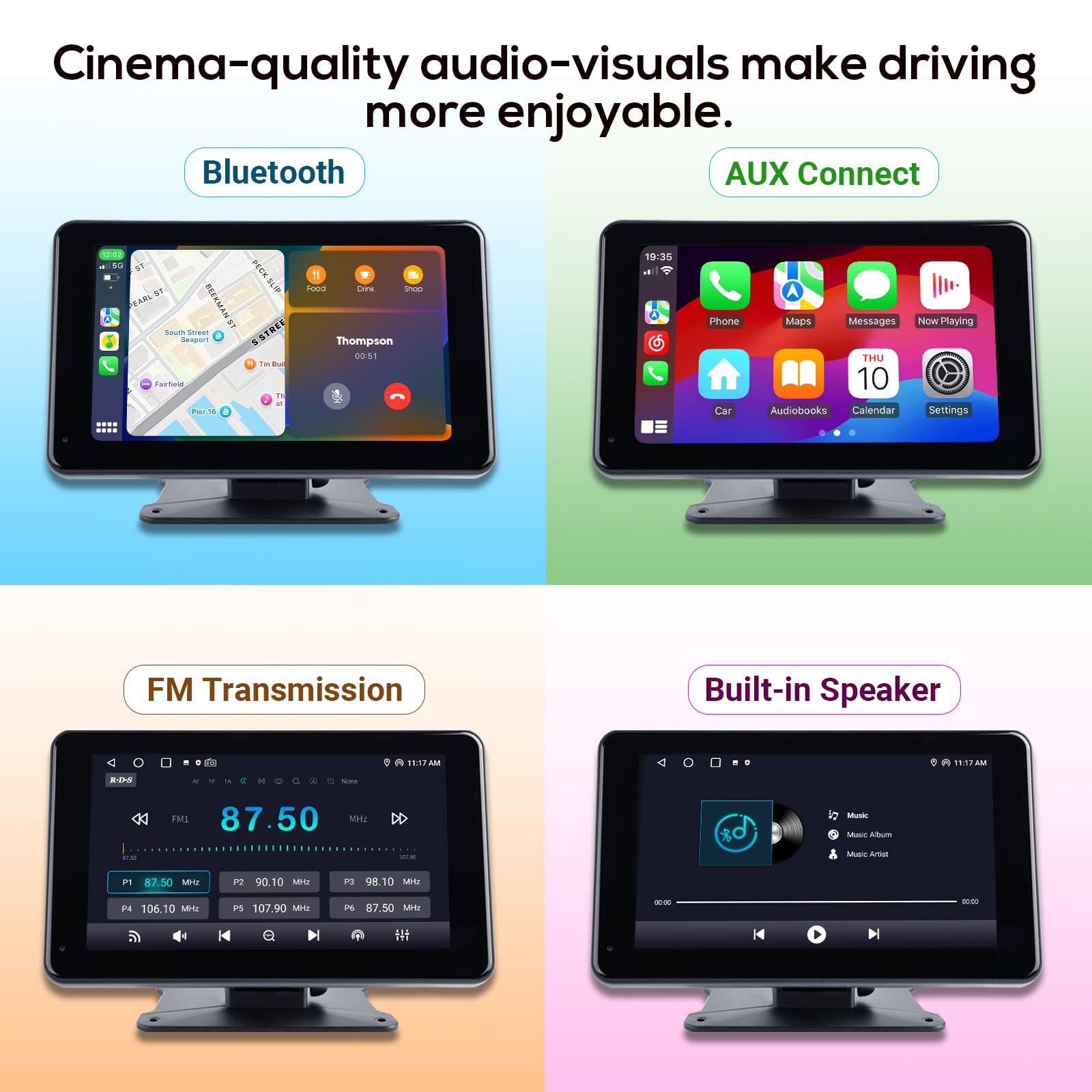 Haudio Car Audio portatile per Apple Carplay wireless e Android Auto, 7 pollici schermo touch portatile wireless con telecamera di backup con Bluetooth WiFi,Controllo vocale,FM,AUX,Mirror Link