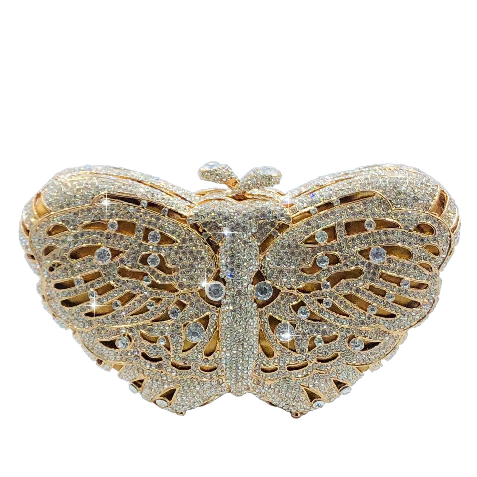 Boutique De FGG Mini Butterfly Clutch Minaudiere Bag Women Rhinestone Evening Handbags Bridal Wedding Crystal Clutch Purse