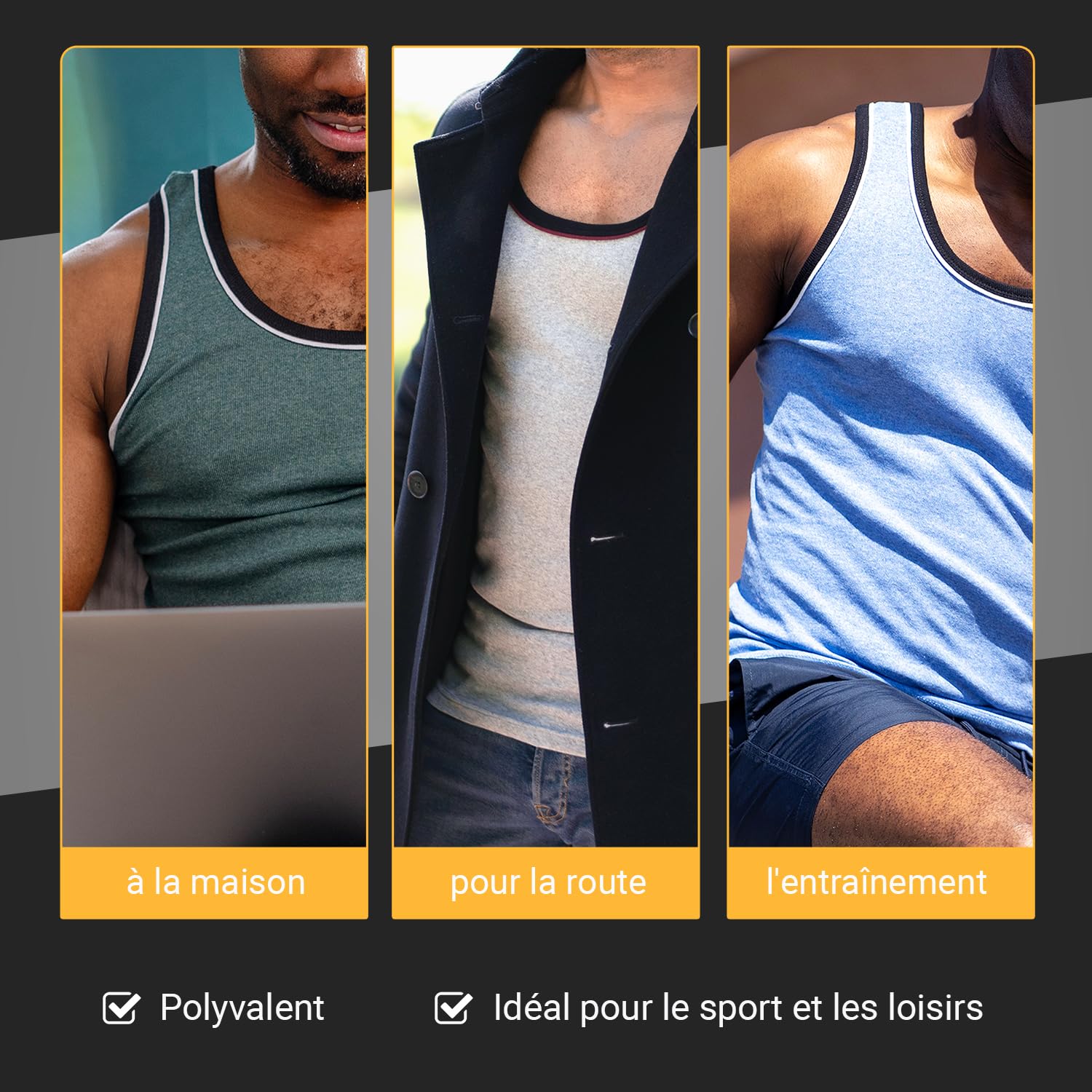 Lot de 5 débardeurs pour homme – Maillots de corps en couleurs mélangées