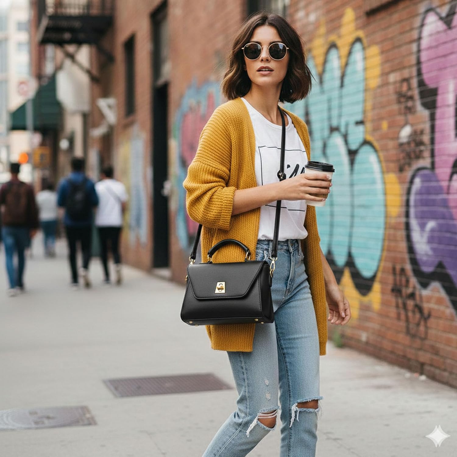 Classic Medium Crossbody Bag for Women, Vegan Leather Satchel Purse with Gold-Tone Hardware, Elegant Top-Handle Shoulder Bag - Image 3