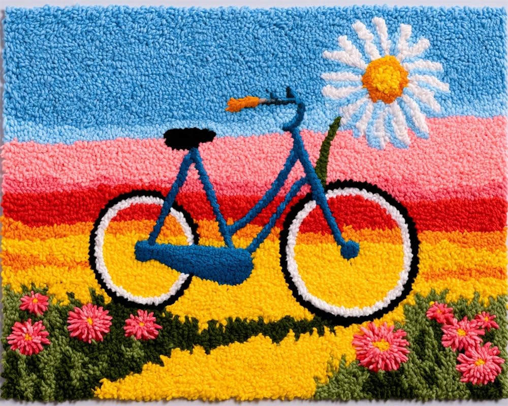FWRTYCB Latch Hook Kits Rugs,Bicycle and Flower