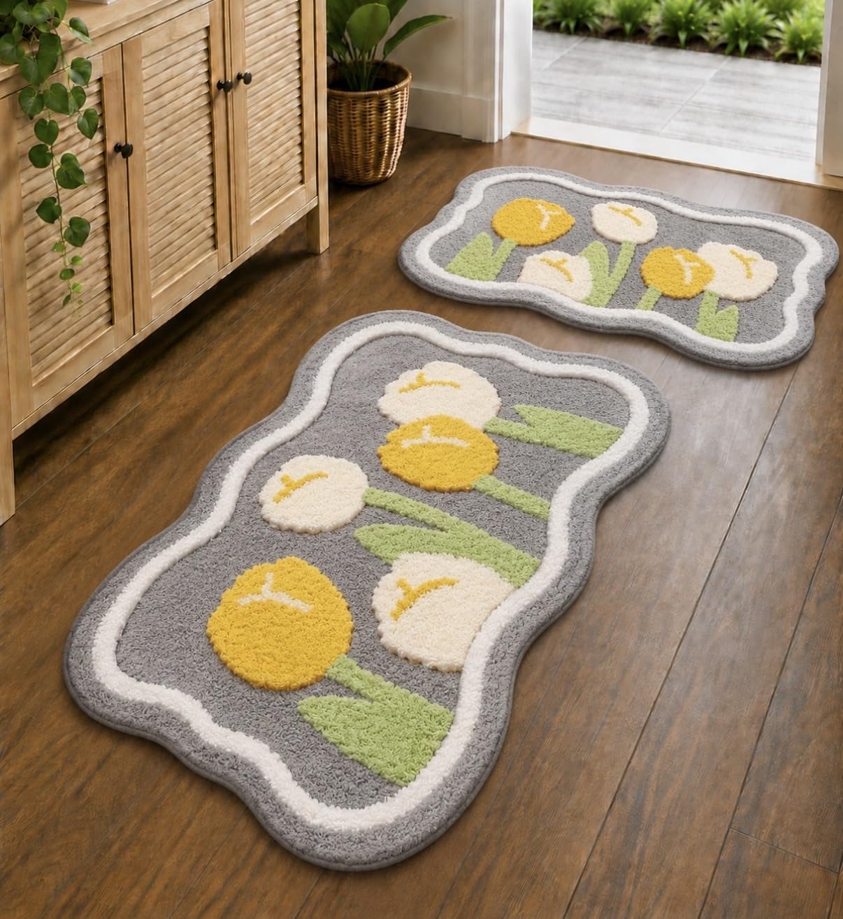 Roseate Tulips Super Soft Anti Skid (40x60 cm) Super Absorbent Mats Microfibre 2000 GSM Mat for Bathroom/Bedroom/Kitchen/Door Mat/Floor Mat (Pack of 2)