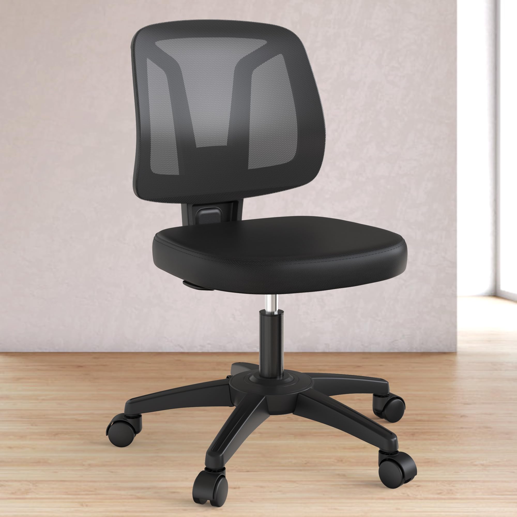 Comfortable Small No Arms Office Computer Desk Task Chair Armless with Adjustable Height Rolling Wheels for Conference Room