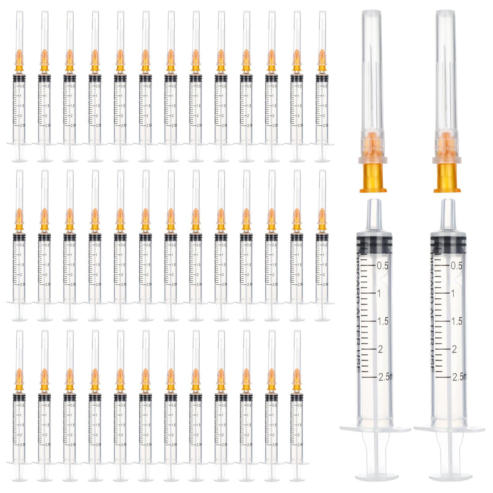 Lot de 40 seringues en plastique avec aiguille, polyvalentes, 2,5 ml, seringues en plastique emballées individuellement, seringues doseuses avec capuchons pour jardin, soins des animaux domestiques