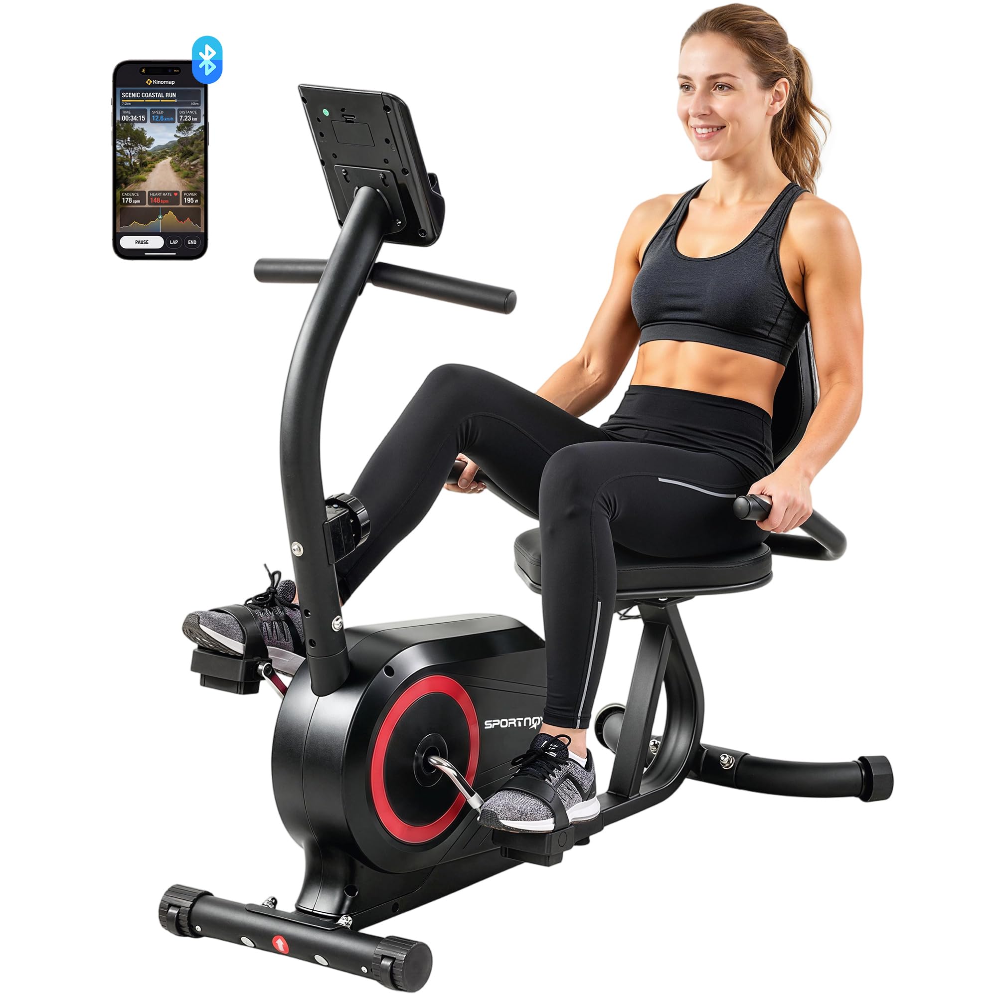 SPORTNOW Liegeergometer für Zuhause mit 8 verstellbar