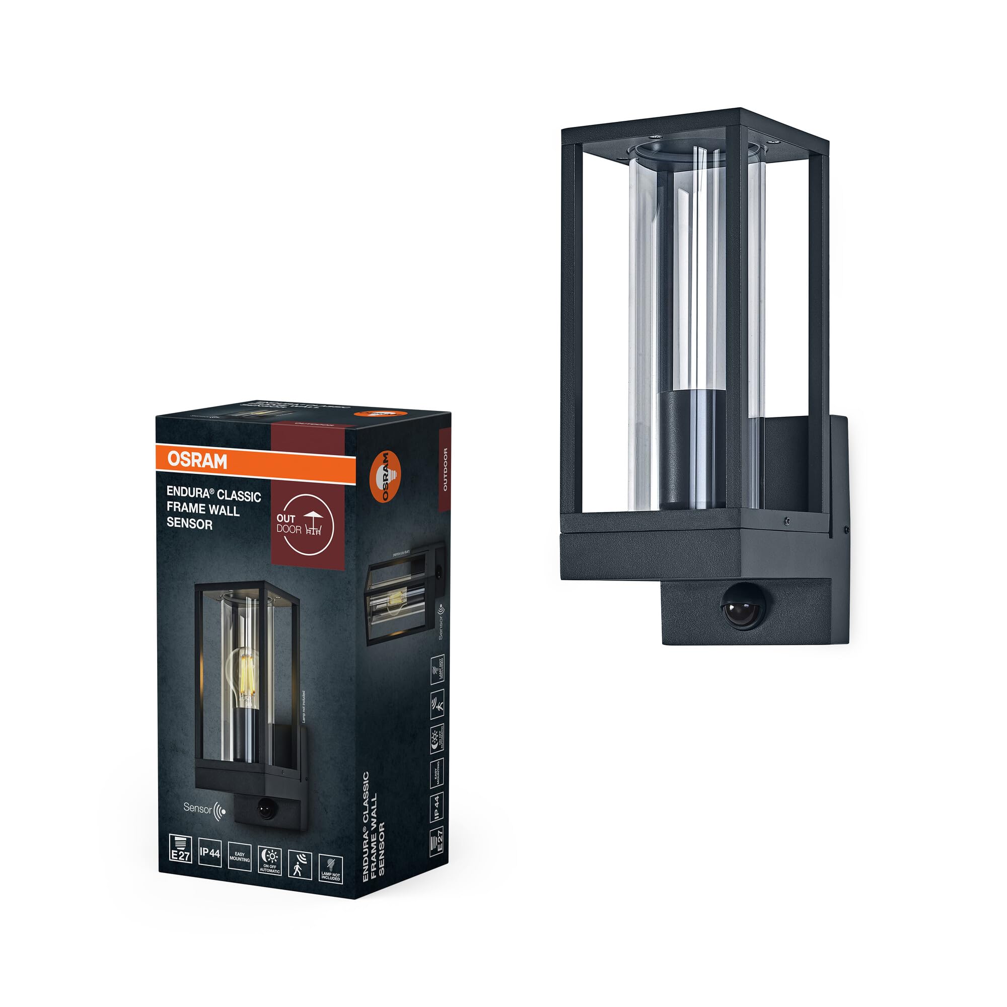 ENDURA CLASSIC FRAME Wall Sensor E27 IP54 Dark Grey