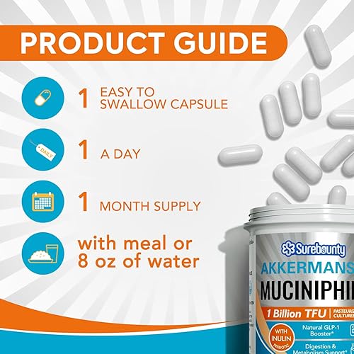 Miniatura 5 de Akkermansia Probiotic GLP-1, 1 mil millones de TFU, Akkermansia Muciniphila con fibra prebiótica de inulina, salud intestinal para hombres y