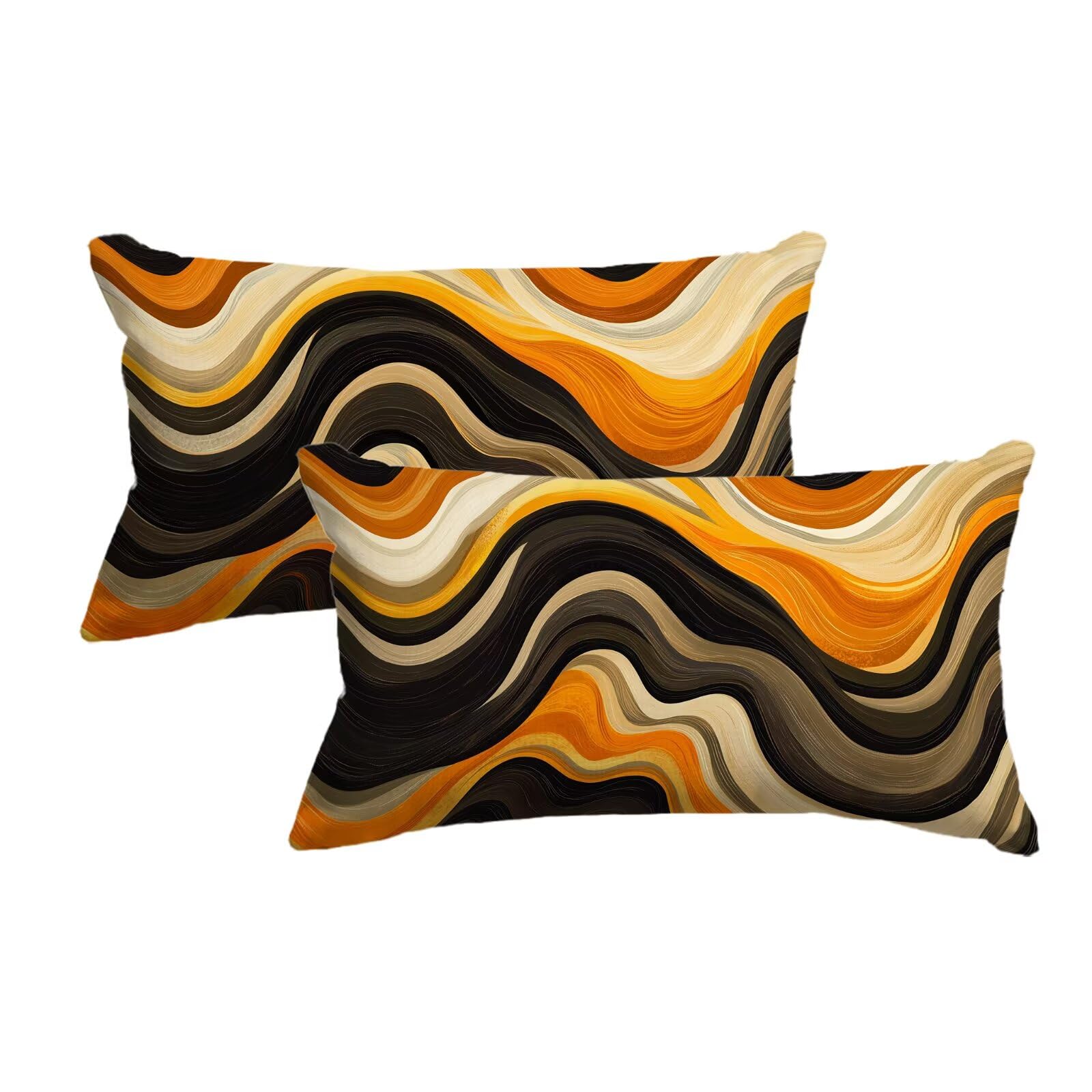 Housse de coussin marron 50x80 abstrait lot de 2 pour décoration de salon et canapé