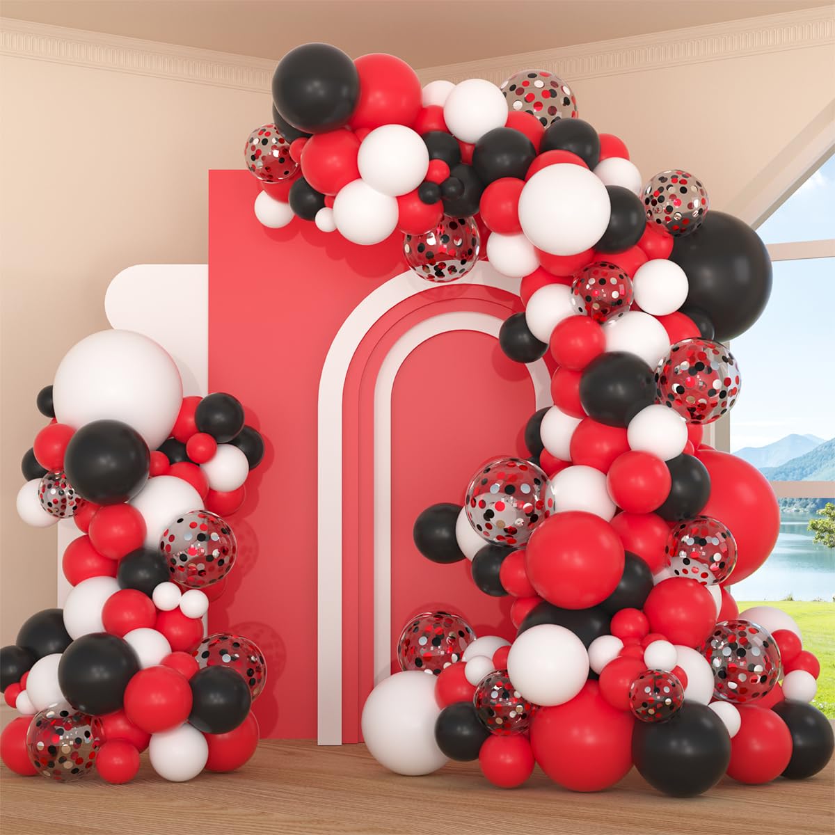 Red White Black Balloon Arch Garland - Red White Balloons Garland for theme Birthday Wedding Bridal Shower Graduation Valentines Christmas New Year Party Decors