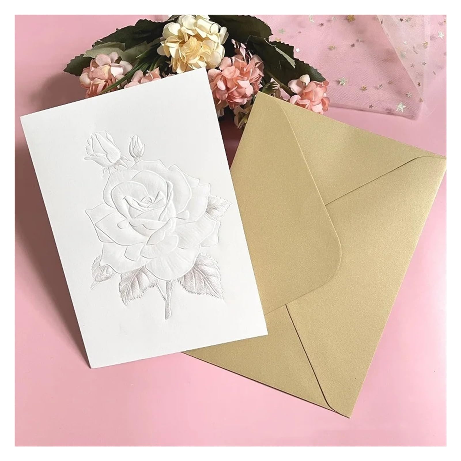 Zaproszenie na ślub Zaproszenia na każdą okazję, zaproszenia ślubne z kopertami Pop-Up Puste tłoczone kwiaty Białe 1 szt. lub 6(6PCS)