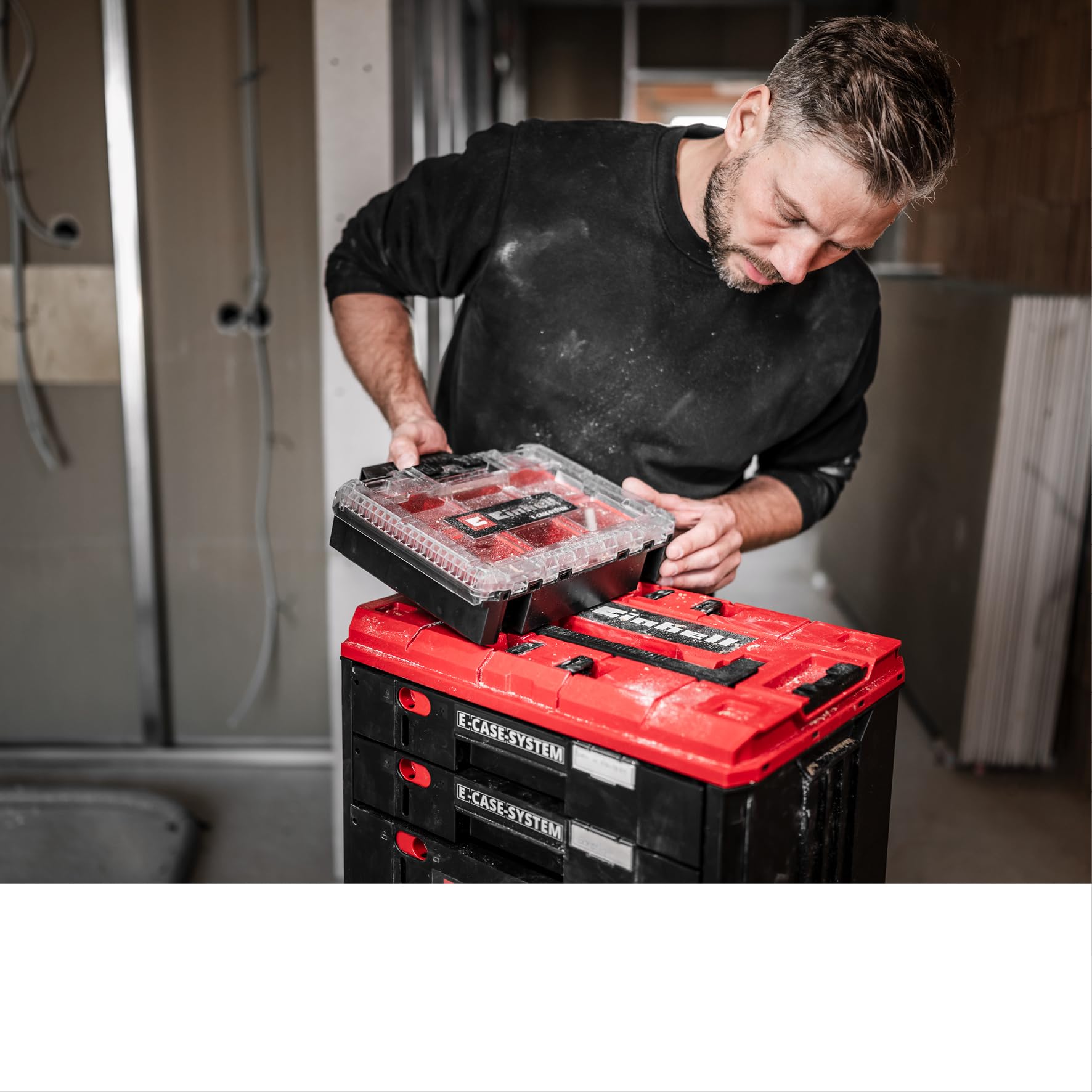 Original Einhell maletín de cajones E-Case (Einhell sistema de maletín E-Case, 41,5 x 25 x 28 cm, carga útil máx. 60 kg, 2 cajones de 5,5 cm de altura, 1 cajón de 12,5 cm de altura, asa de transporte)