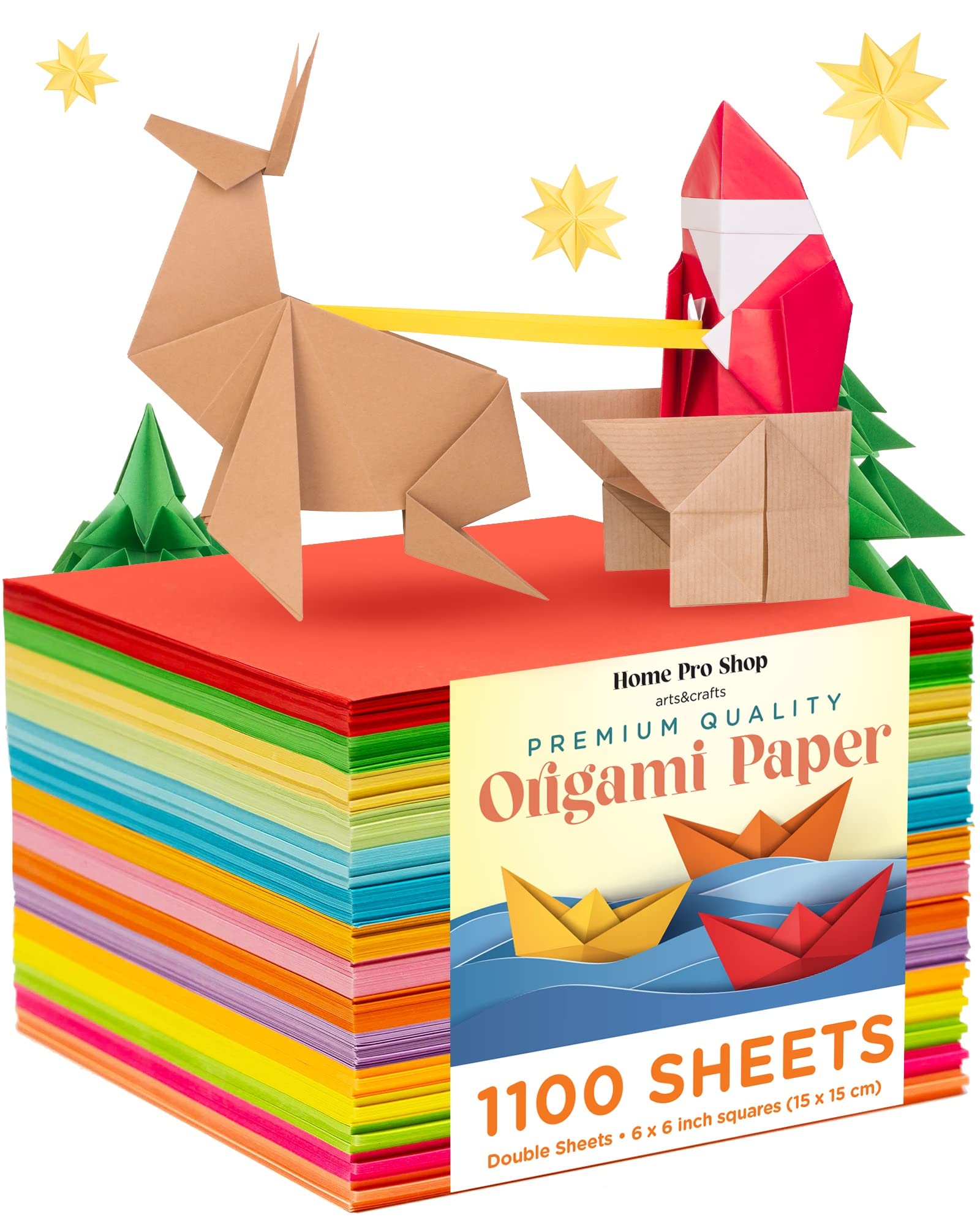 HPST Home Pro Shop Origami Paper - 1100 Sheets Double Sided Origami in Vivid Colors for Kids and Adults - Premium Quality Craft Decoration Paper for Arts & DIY Projects - 6x6 Inch Square Folding Paper