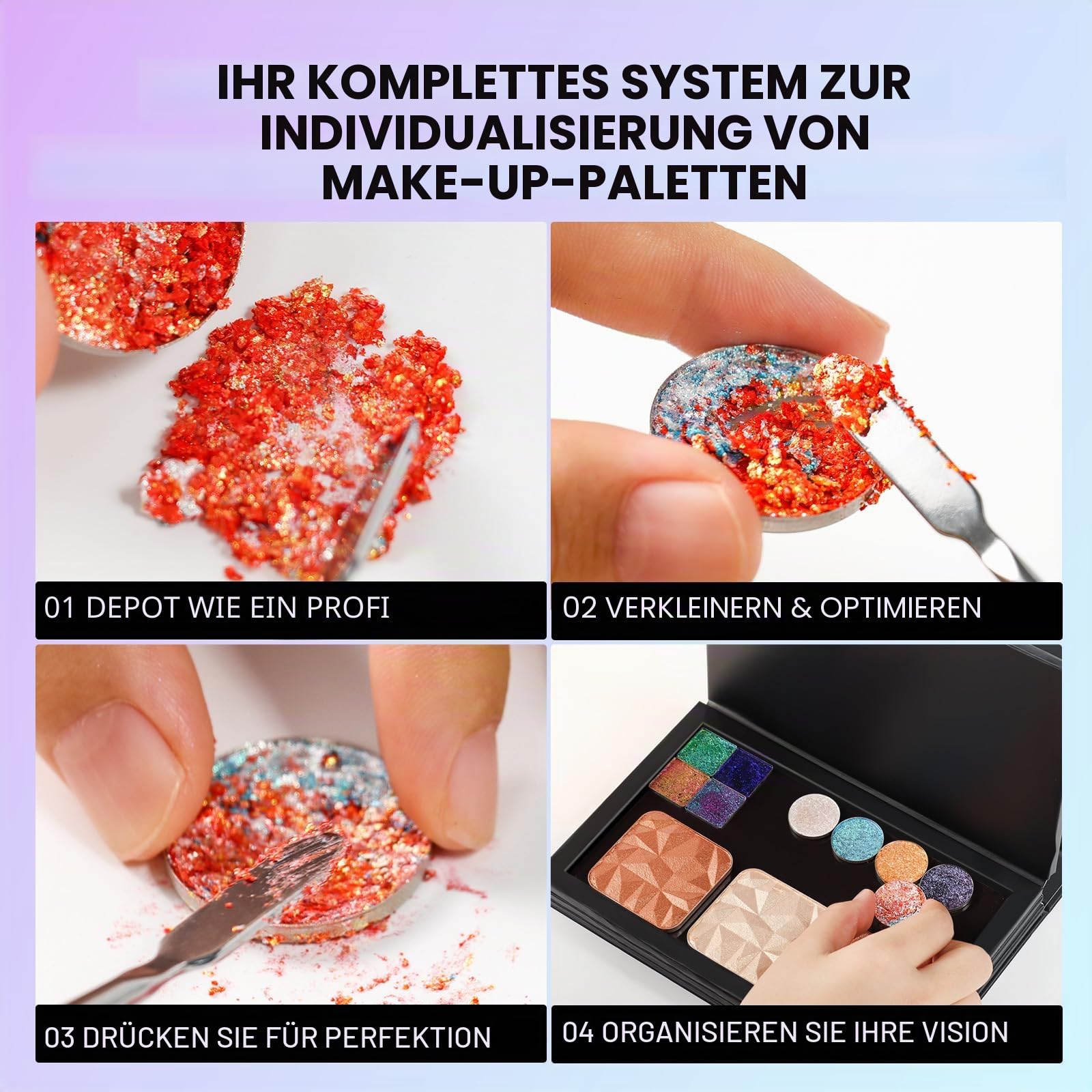 Starke 4-lagige leere magnetische Palette, Buchpalette, 1 Make-up-Spatel, 50 runde Metallaufkleber, 50 quadratische Metallaufkleber