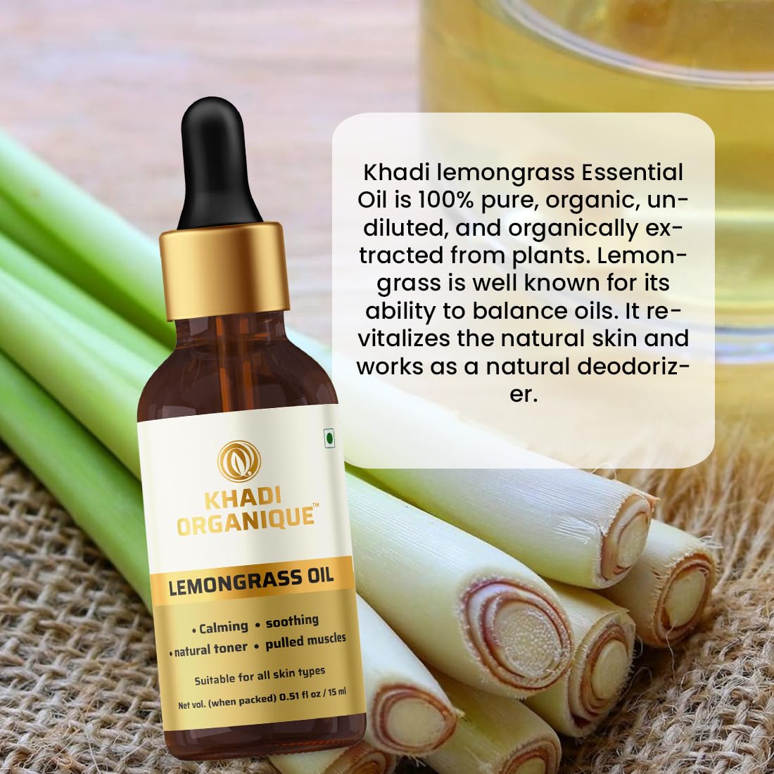 Khadi Organique Lemongrass Essential Oil for Skin, Hair & Body | Pure & Natural Aromatherapy Oil for Acne, Pimples, Stress & Muscle Pain Relief | Refreshing & Moisturizing Massage Oil – 15 ml 4