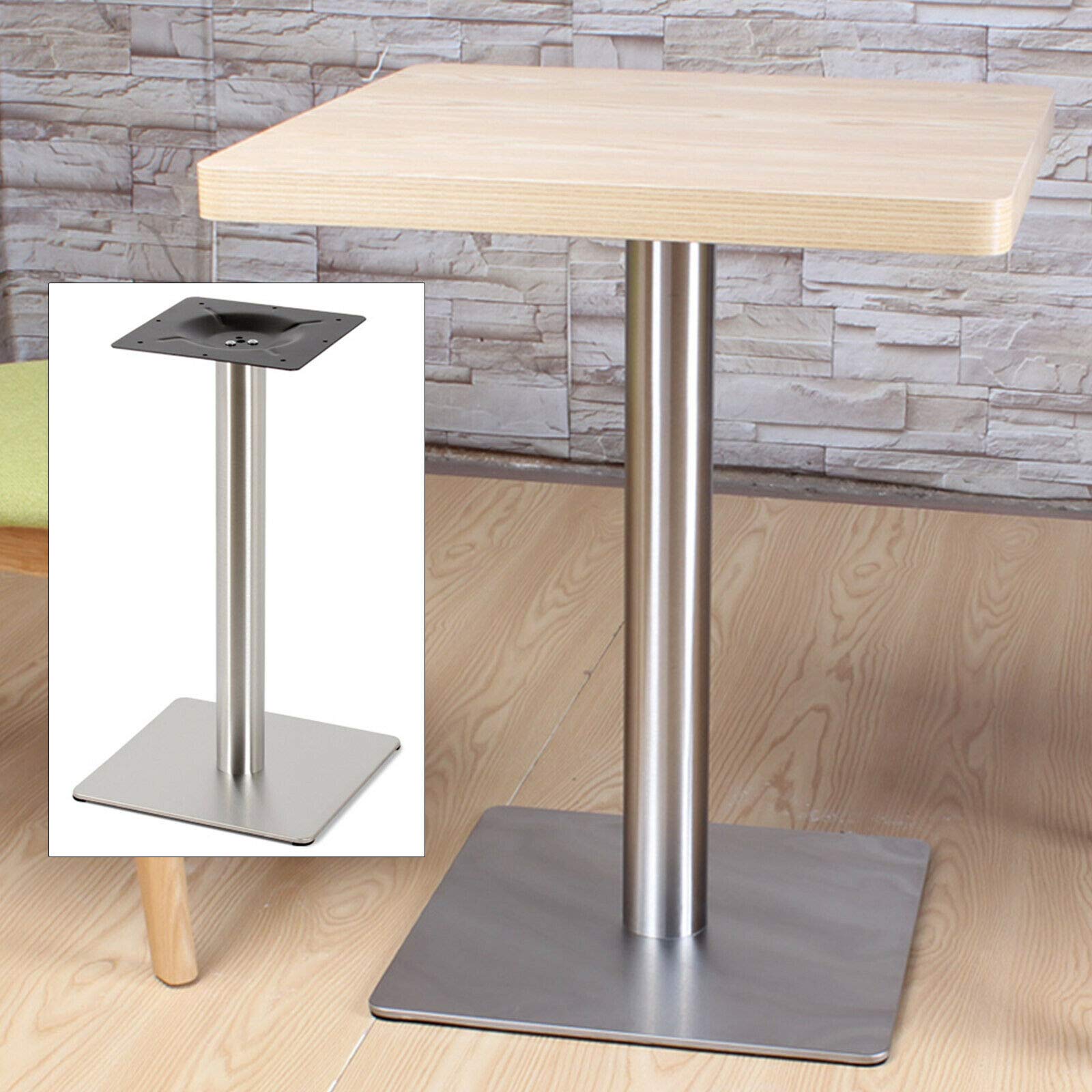 Kaibrite Tischgestell, 72CM Tischsäule Edelstahl Quadratisch Bodenplatte Metall Untergestell Tischfuß Leg für Cafe, Bistro, Imbiss