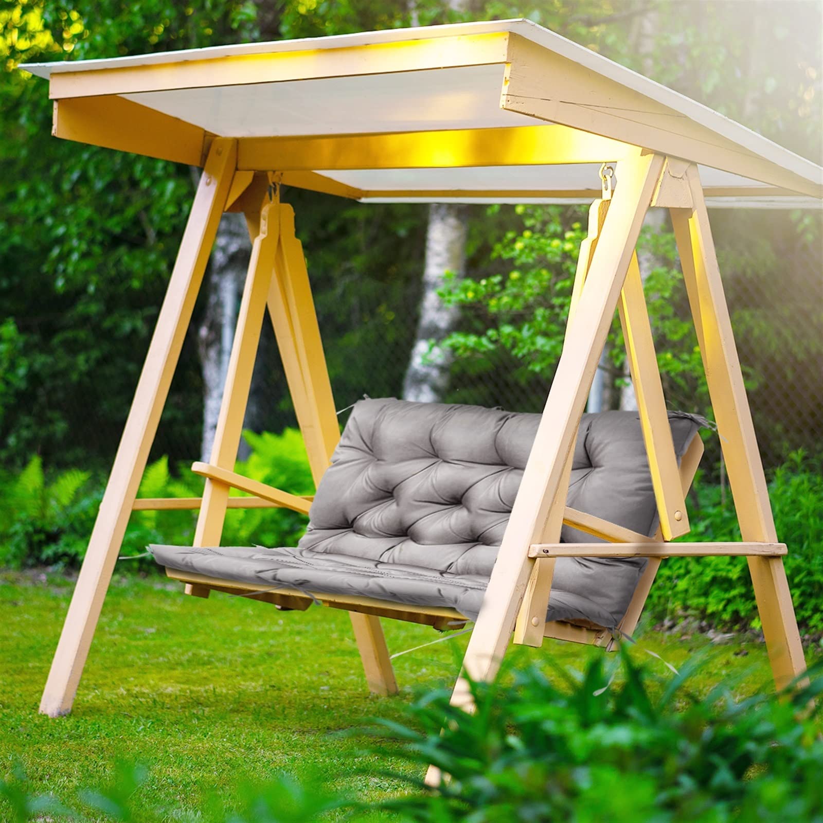 Cuscini impermeabili per dondolo da giardino con schienale, grigio scuro, 100 x 100 cm, cuscini di ricambio per panca da 2 o 3 persone, mobili da esterno