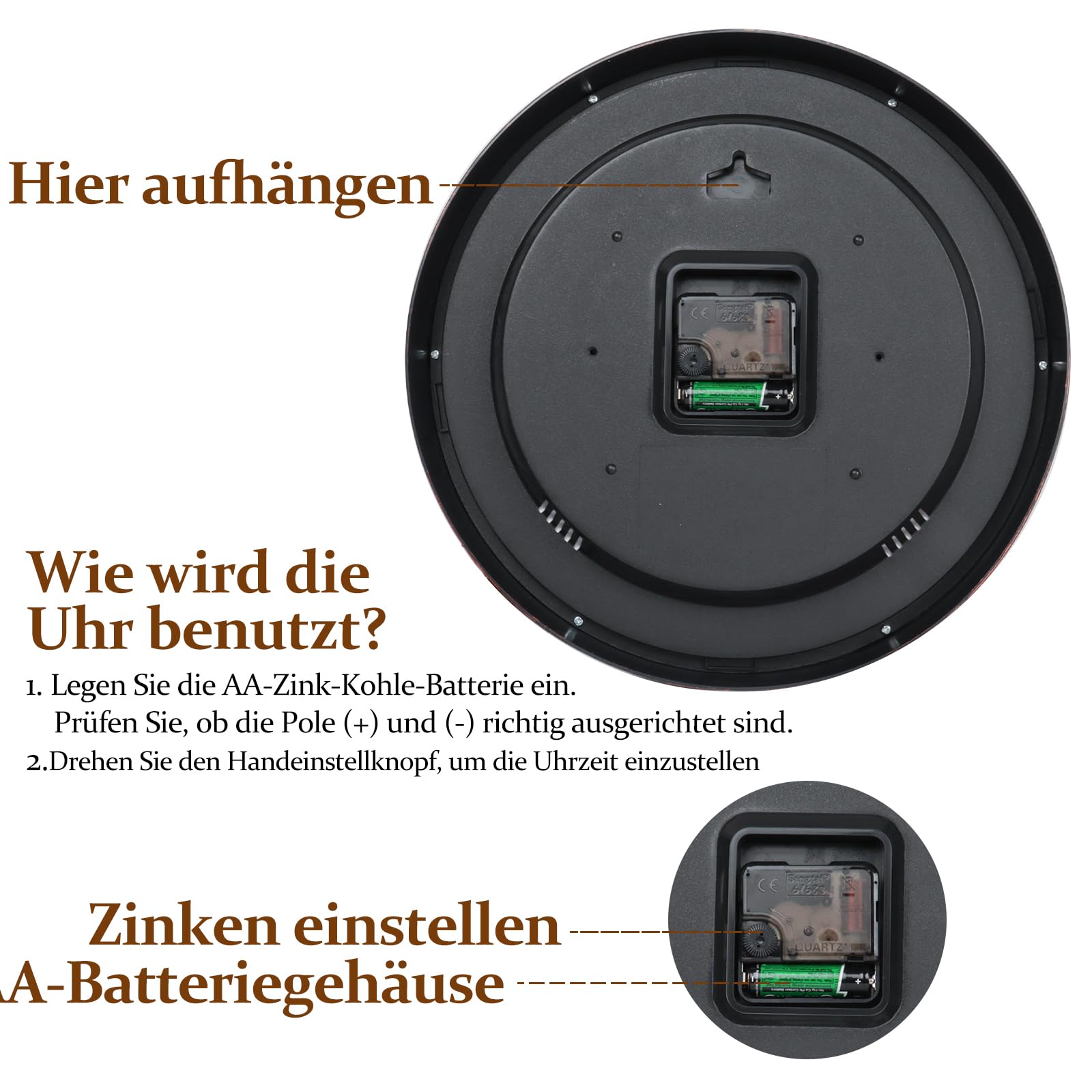 Geevon Retro-Wanduhr, geräuschlos, Nicht tickend, rund, Vintage, Quarz, dekorative batteriebetriebene Wanduhr für Küche, Büro, Klassenzimmer, Schlafzimmer, Wohnzimmer (Retro Dunkelbraun, 12 Zoll)