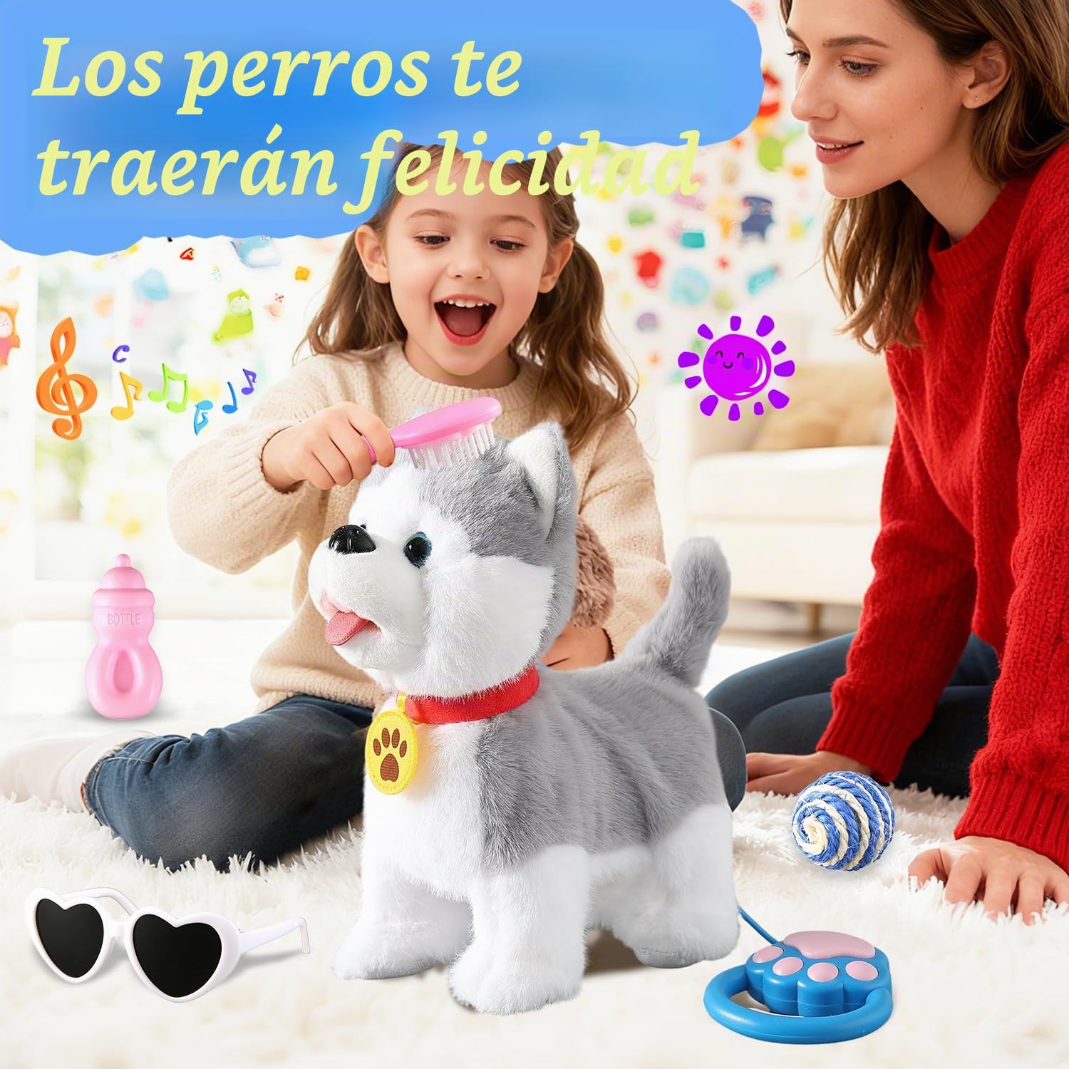 Caminar, ladrido, canto, cachorro husky, repite lo que dices, más realista, lamiendo, cola que mueve la lengua, perro mecánico con contacto electrónico o voz
