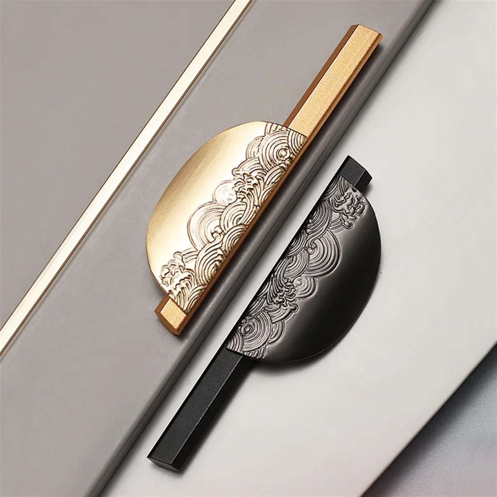 ACLDOYYV Gold Semicircle Cupboard Handles Creative Relief Cabinet Pulls Opposite Furniture Luxury Classical Cabinet Door Handles 1Pcs (Color : Black Gray 320mm)