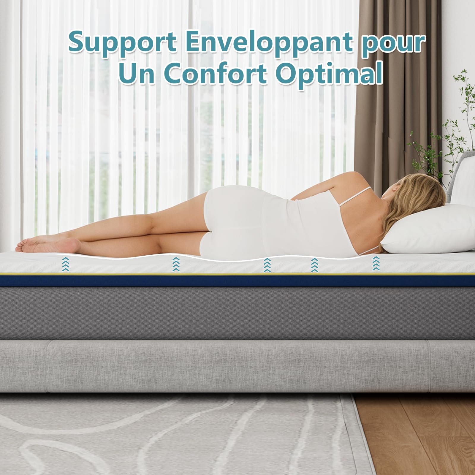 Surmatelas Mémoire de Forme Gel 160x200 cm, 7.5 cm Épaisseur, Haute Densité, Housse Hypoallergénique (Surmatelas 160x200x7.5cm)
