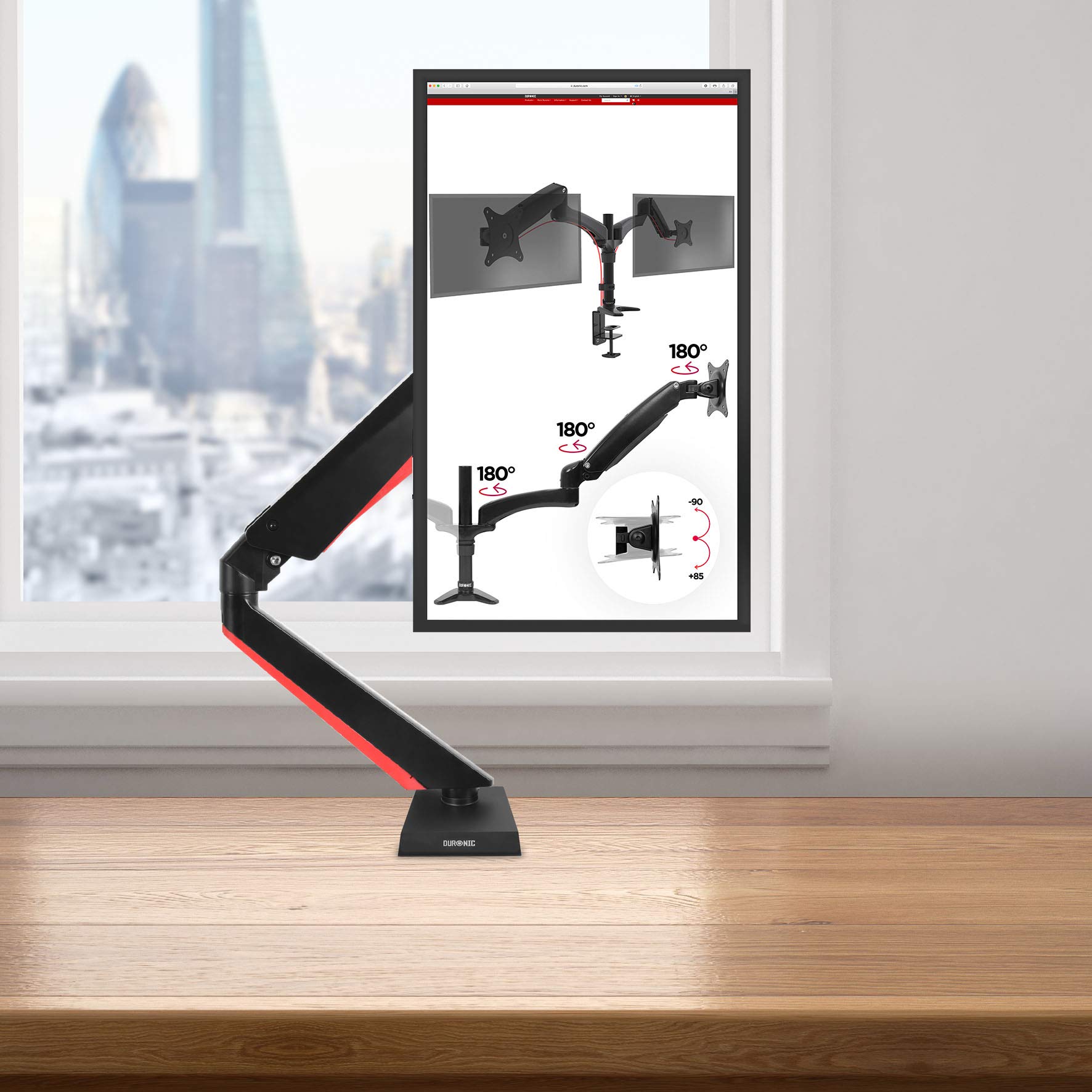 Duronic DMGM5X1 Supporto Monitor per Monitor da 15"-32" | Supporto da scrivania con luci LED Rosse Integrate, Altezza Regolabile e orientabile, capacità 8 kg, VESA 75/100